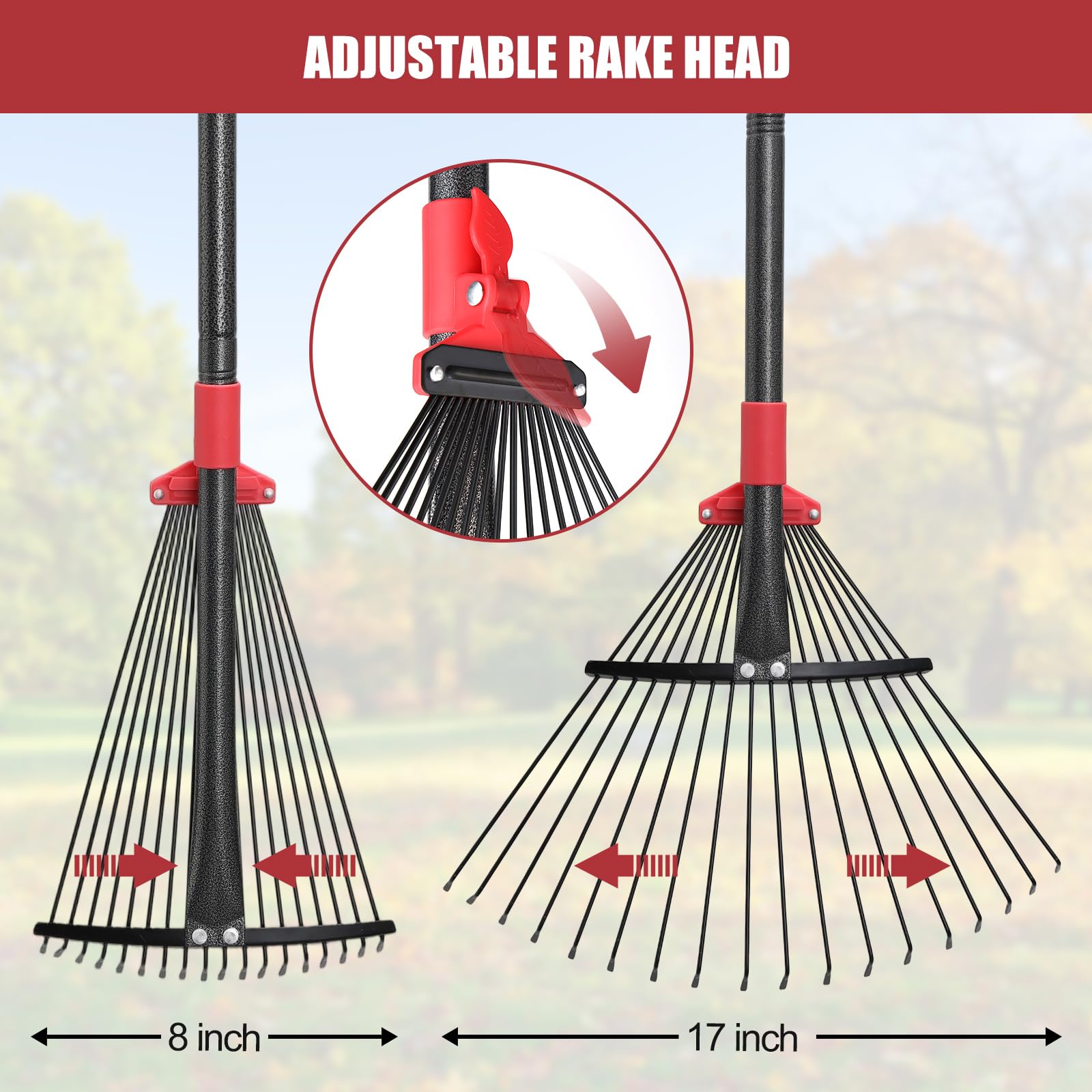 AOIZGMY Garden Rake for Leaves Adjustable Long Handle with Expandable ...