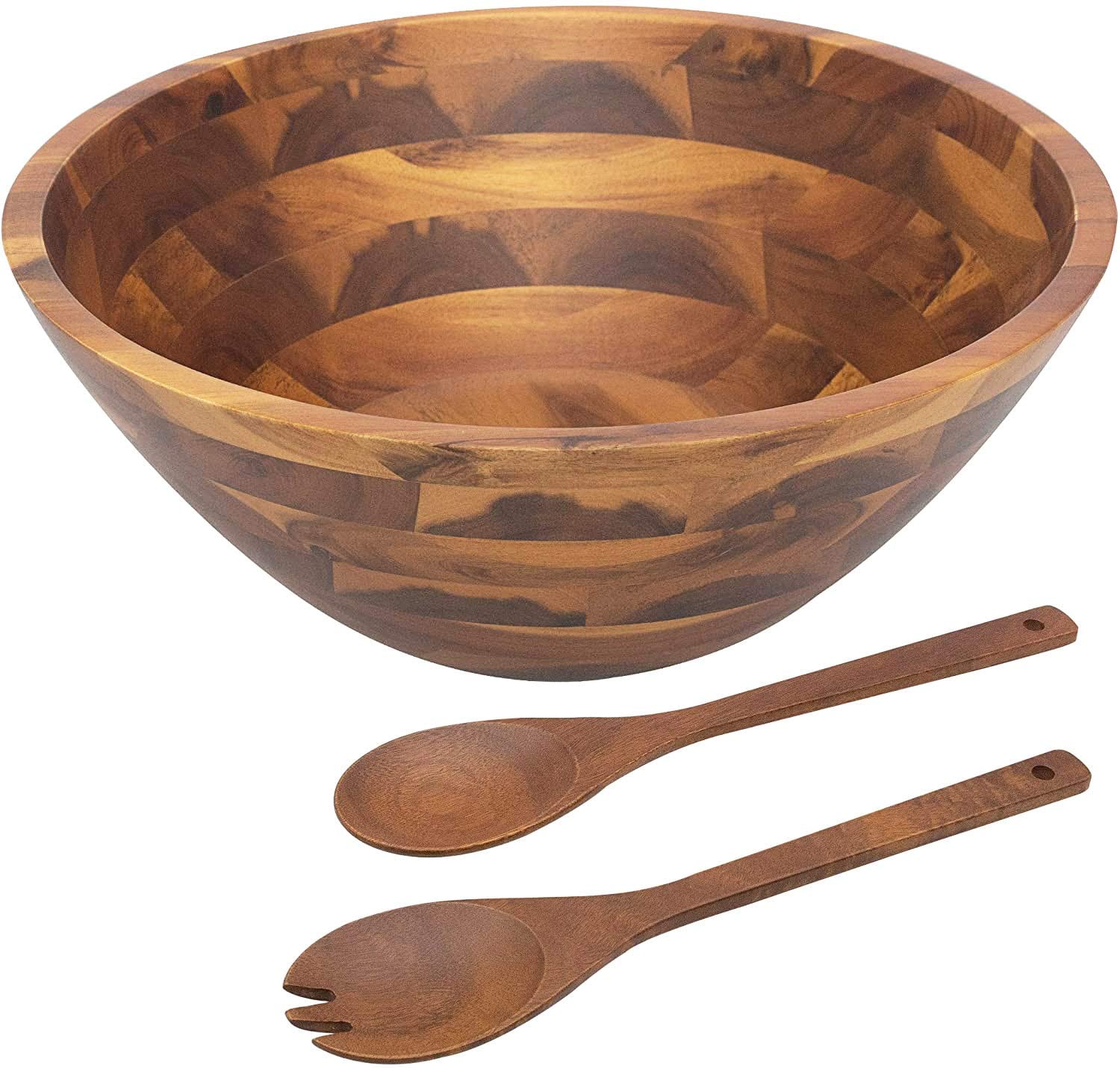 Aoibox  Large 12 5 in Diameter Acacia Wood Salad Bowl Set with 11 5 in Serving Spoon and Fork Bowls Wooden Set