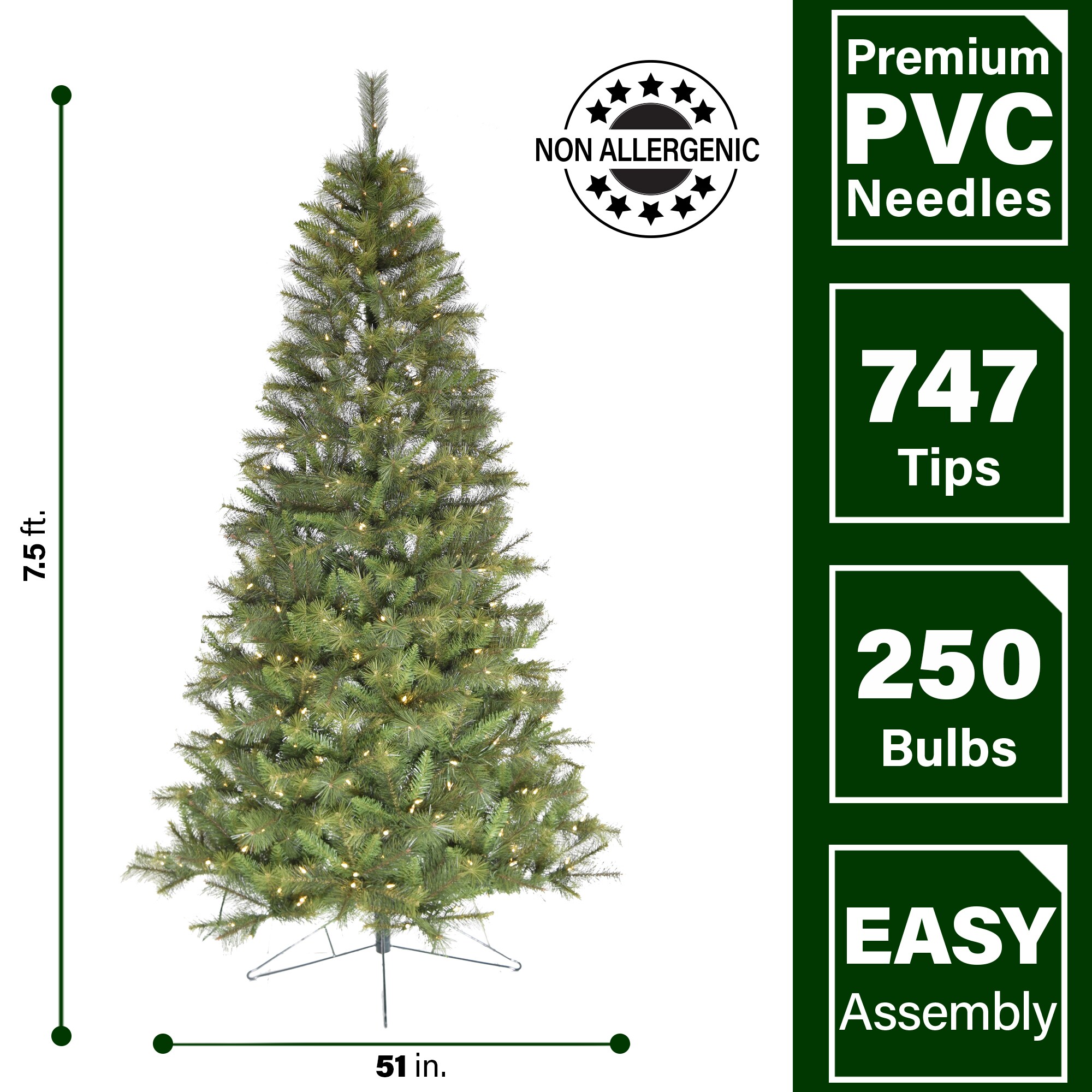 Fraser Hill Farm 7.5-ft Pine Pre-lit Artificial Christmas Tree with LED ...