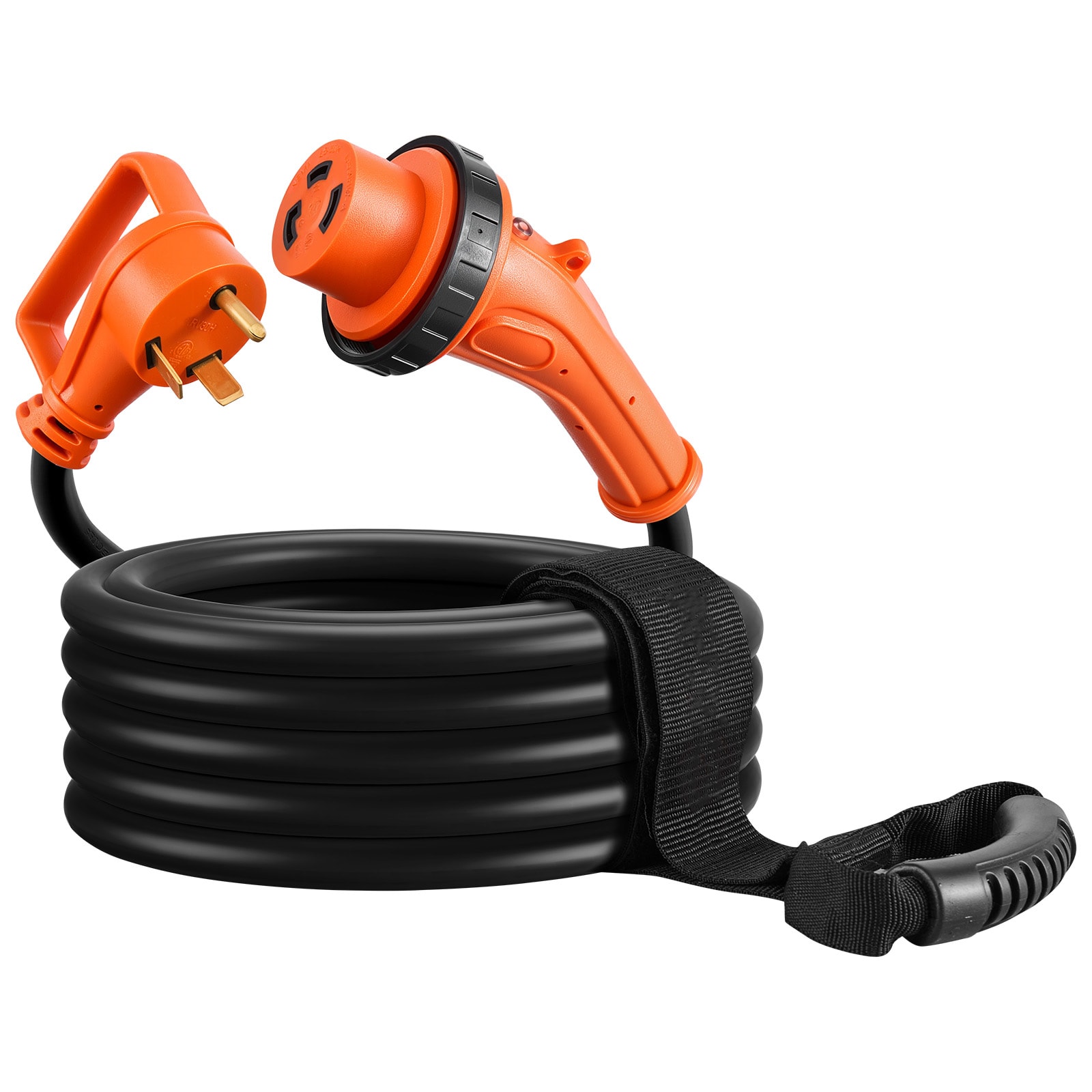 GIVIMO 30 Amp 25-ft RV Power Cord 125V 3750W Heavy Duty 10/3 STW Generator Cord NEMA TT-30P to L5-30R with Twist Lock Indicator Light and 15A Adapter