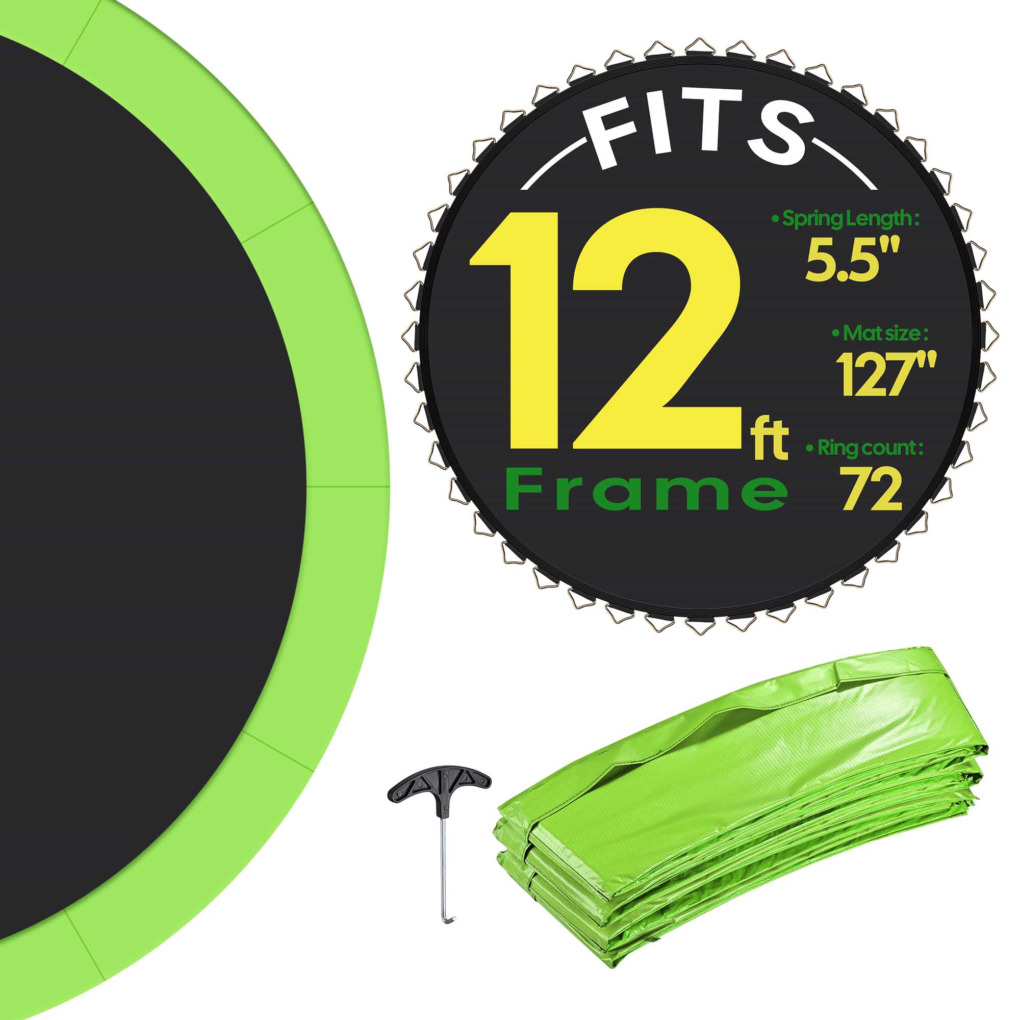 Yescom 09TMTTSP005-12-04-LO Trampoline Mat and Pad Replacement Kit with 72V Ring Fits 12 ft Trampoline Frame