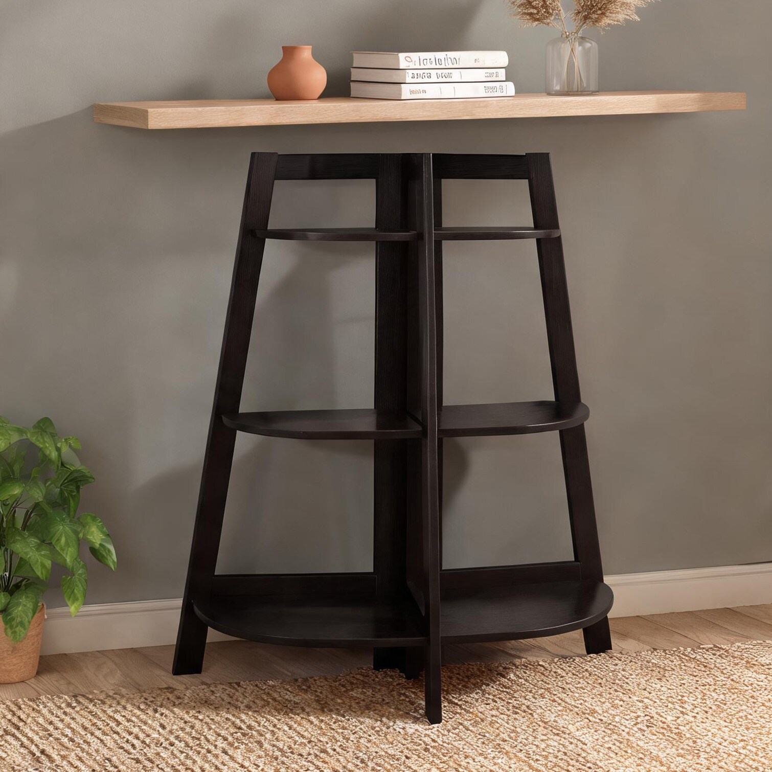 FlowLuxe Modern 3-Tier Etagere Bookshelf 48-Inch Tall Classic Brown Particle Board Open Display Shelving for Office Bedroom