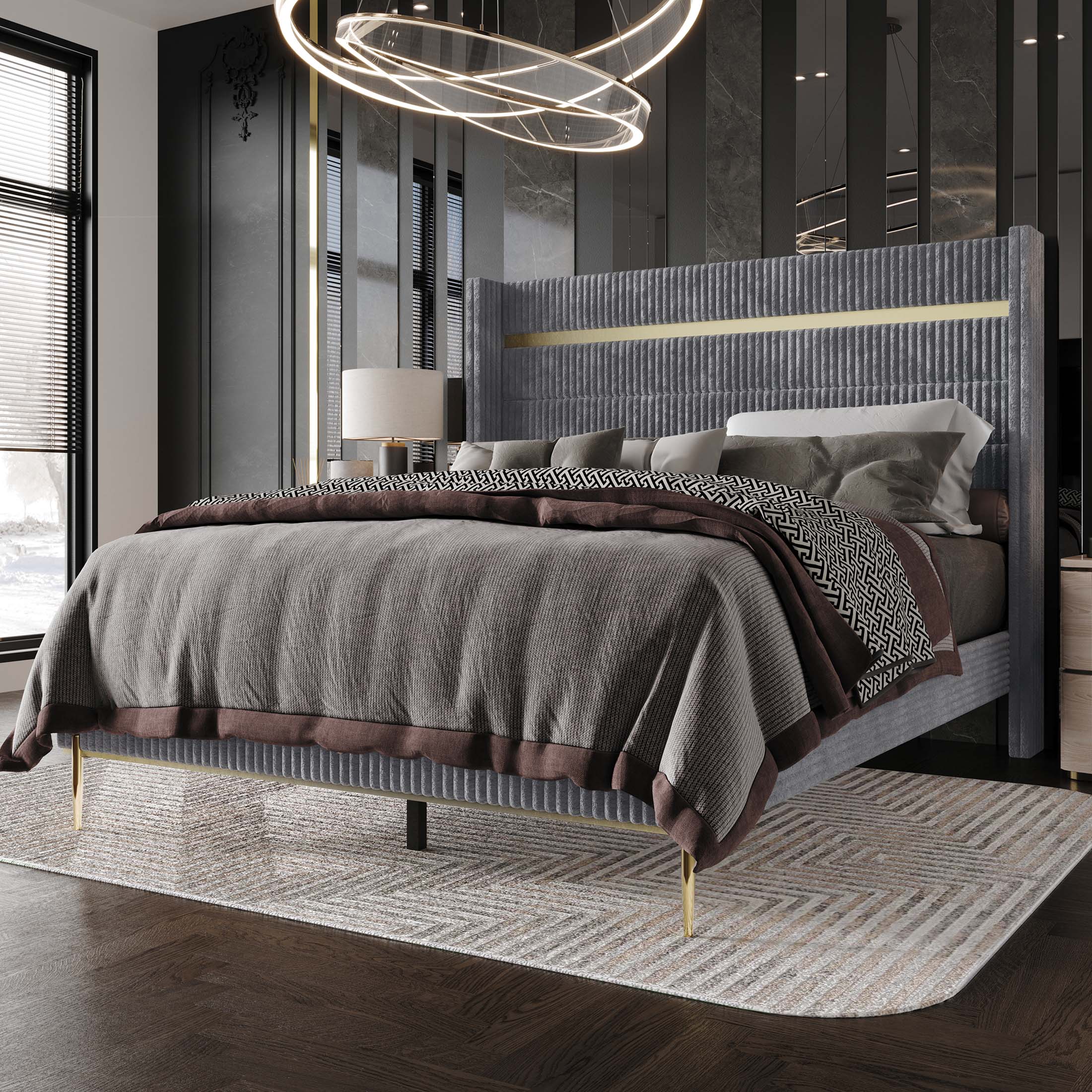 CasePiece C8406KUB-GY-VV Gray King Wood Upholstered Bed