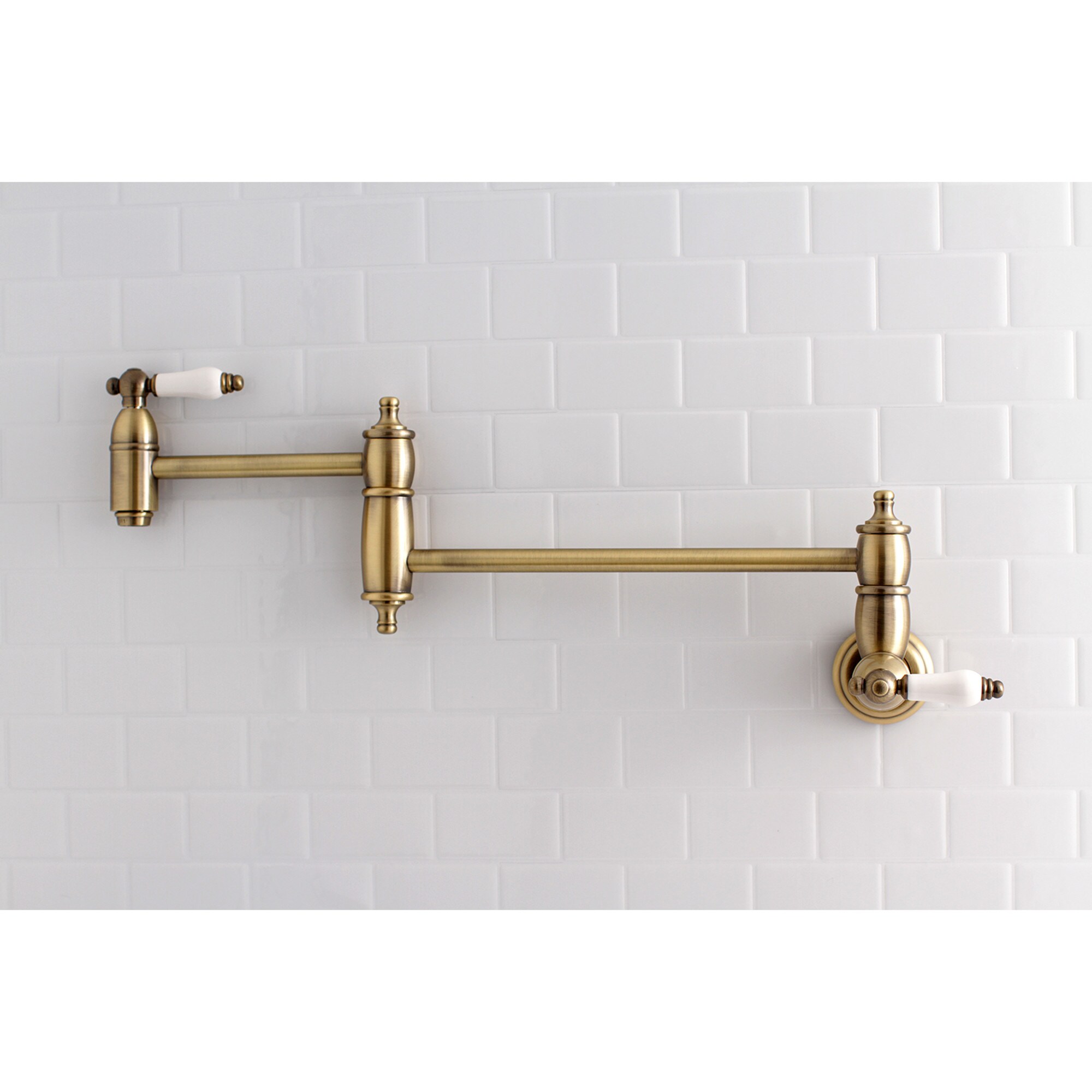 Kingston Brass WLKS3103PL Restoration Antique brass Double Handle Wall-mount Pot Filler Kitchen Faucet