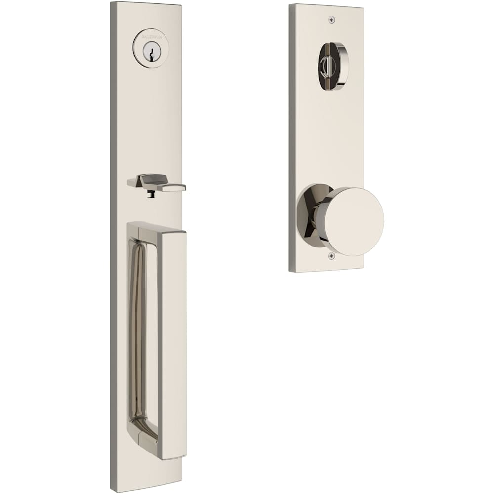 Baldwin  EE.SANxCON.CQE Santa Cruz Full Plate Single Cylinder Keyed Entry Handleset with Interior Contemporary Knob and Emergency Egress Function