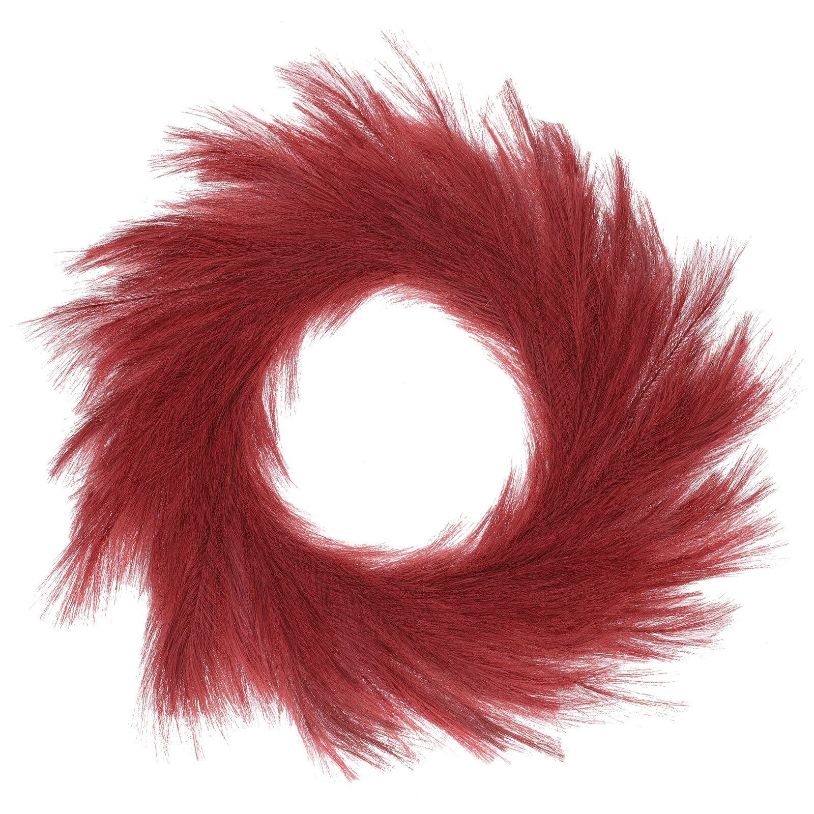 Unique Bargains Pampas Grass Wreath Burgundy Red 22 Inch Faux Pampas Wreath for Front Door Artificial Pampas Wreath for Farmhouse Wall Decor