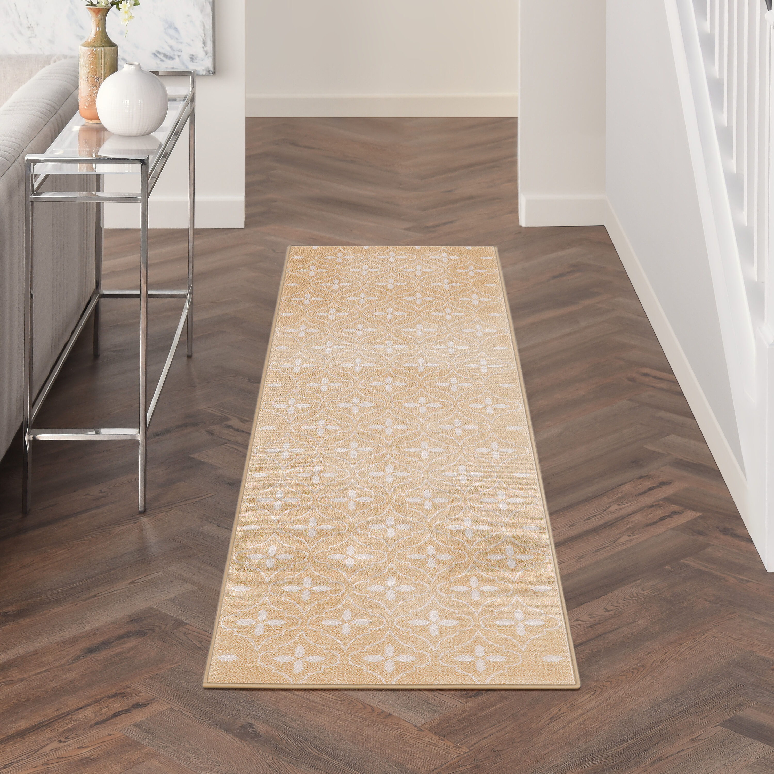 Nourison Home 099446940773 Essentials 2 x 8 (ft) Loomed Polypropylene Beige Ivory Rectangular Indoor/Outdoor Trellis Runner rug