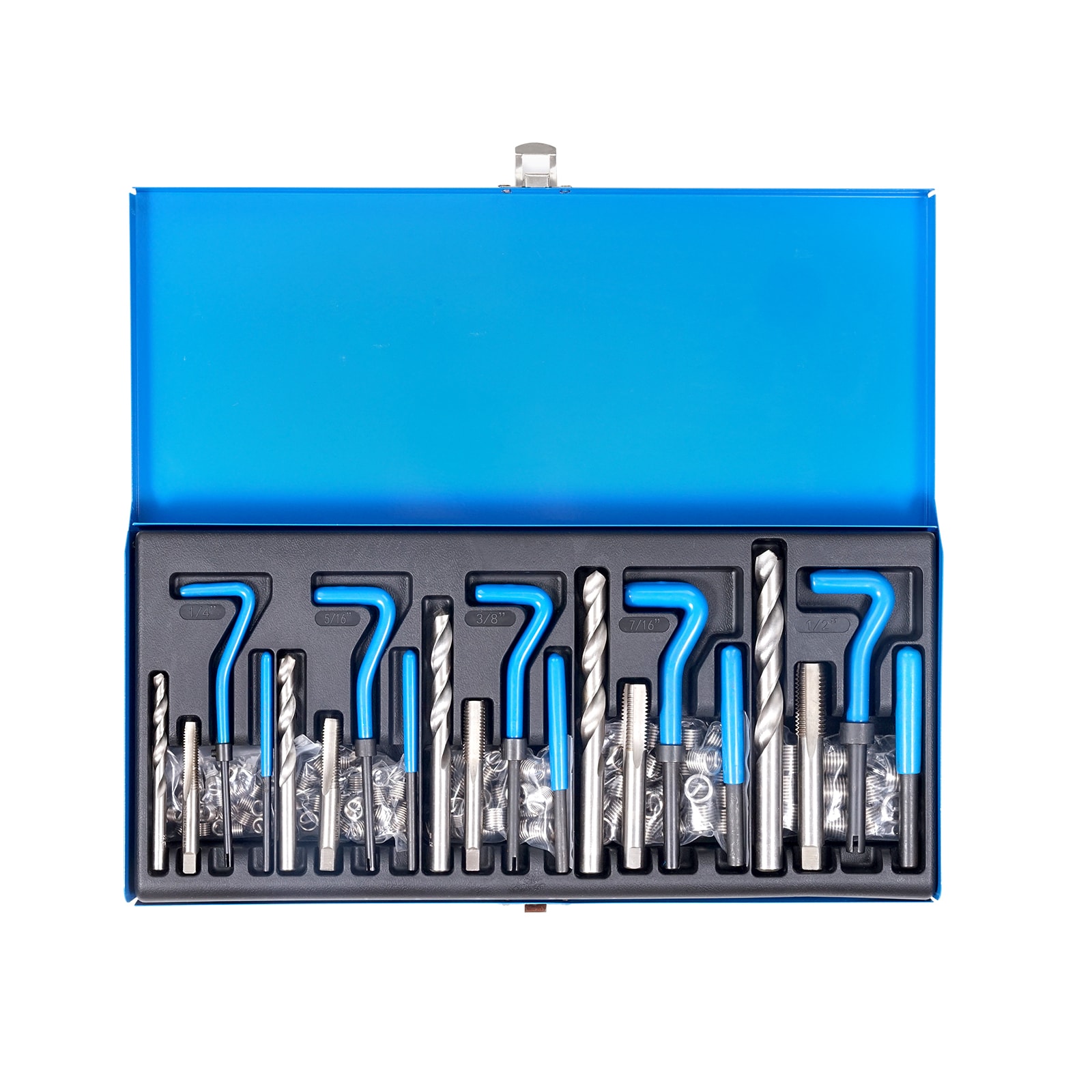 Wooakway 131 PCS Helicoil Thread Repair Kit SAE Tool 1/4 5/16 3/8 7/16 1/2 in UNC Tool Sets with Case Tool Box for Auto Repair and Home Maintenance #FXLS0607-604E52