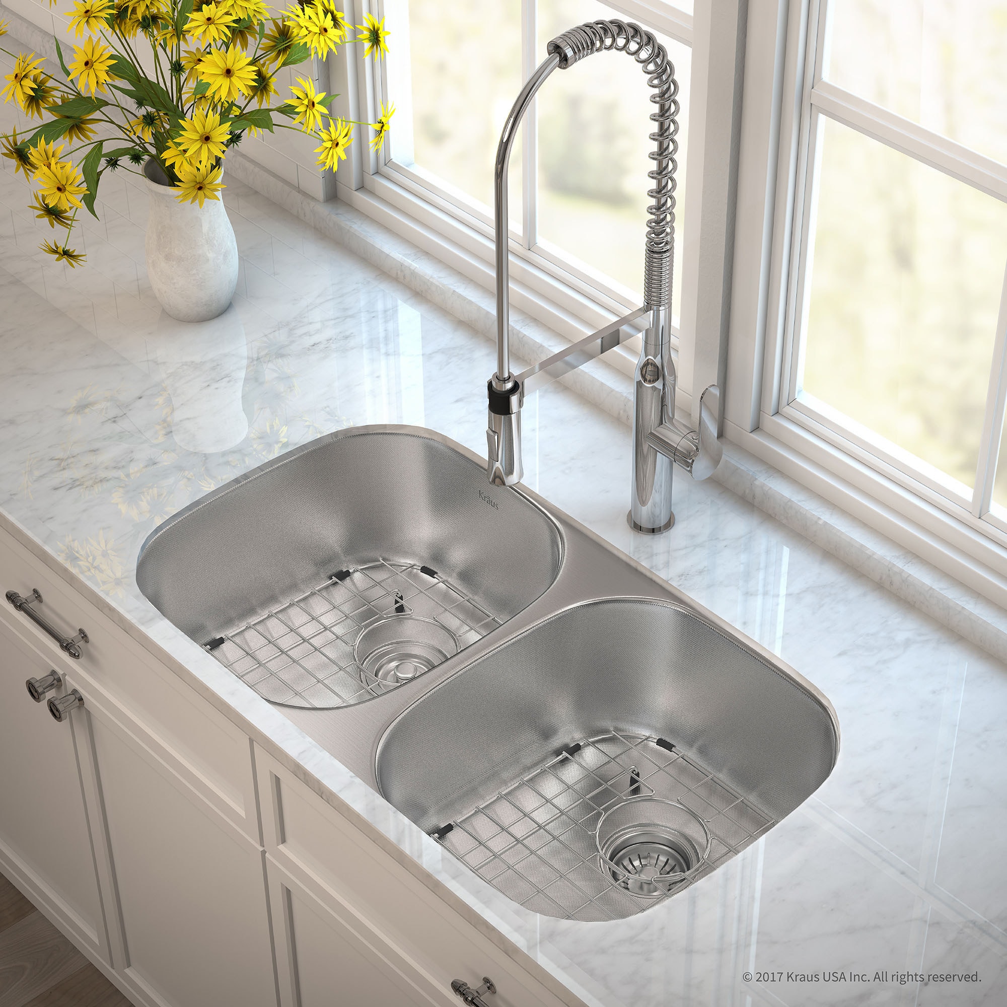 Kraus KBU22E Outlast MicroShield Undermount 32.25-in x 18-in Stainless Steel Double Equal Bowl Kitchen Sink
