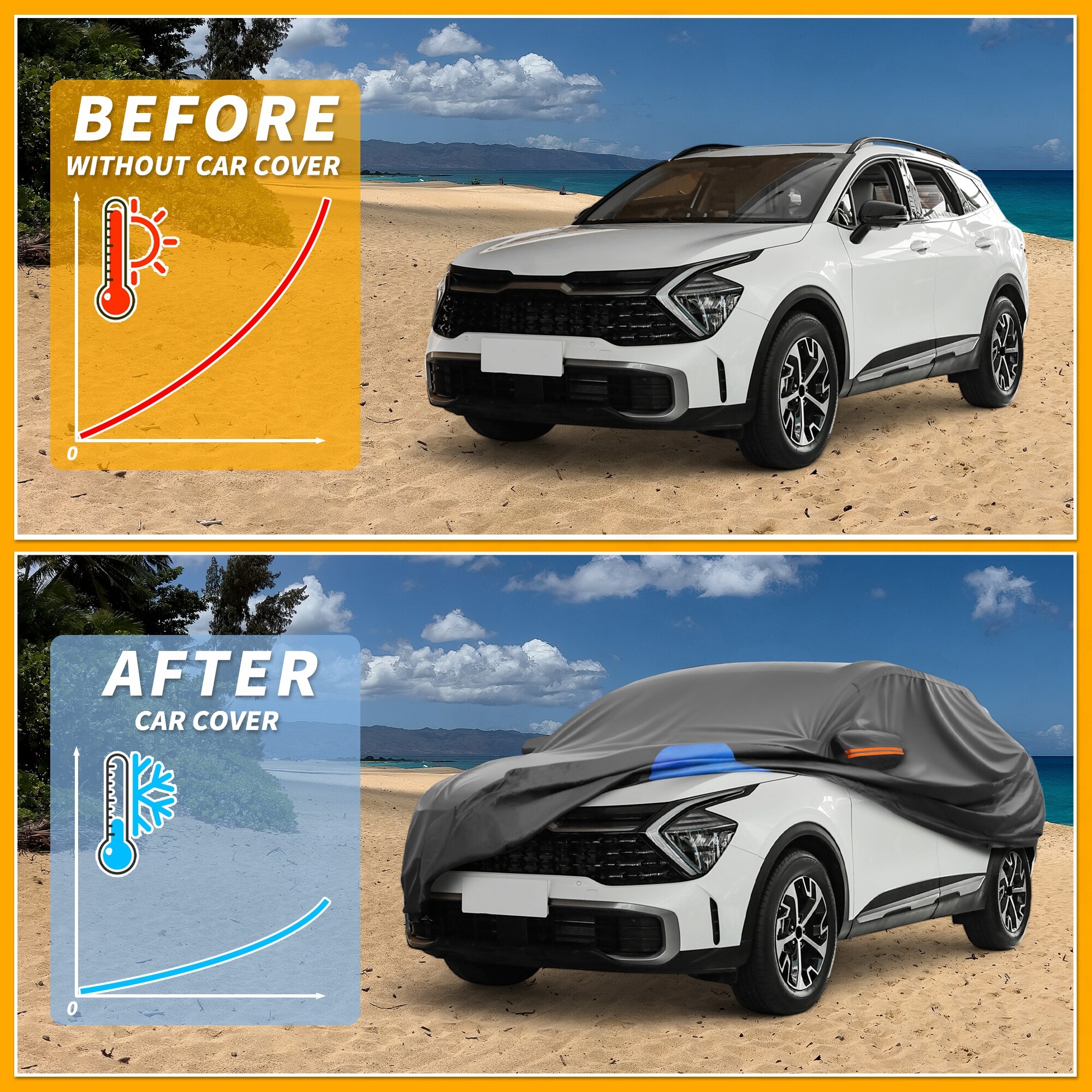 Unique Bargains All-Weather Waterproof Car Cover - UV-Resistant Outdoor Full Exterior Protection For MG4 210D-PU Black With Right Side Zipper - View #5