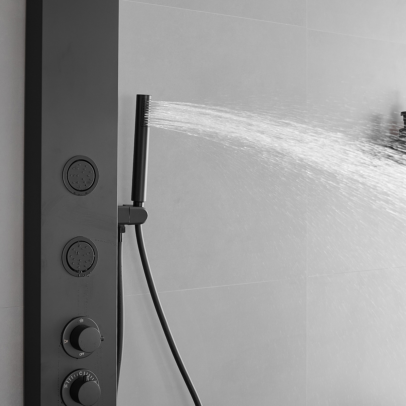 BWE Matte Black 8-in Shower Tower System With 3-way Diverter (Valve ...