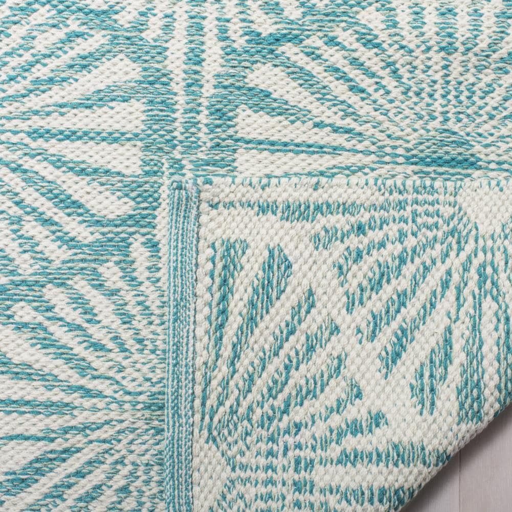 Aqua and Ivory Coastal Charm Handwoven Wool-Cotton Blend Rug 8' x 10'