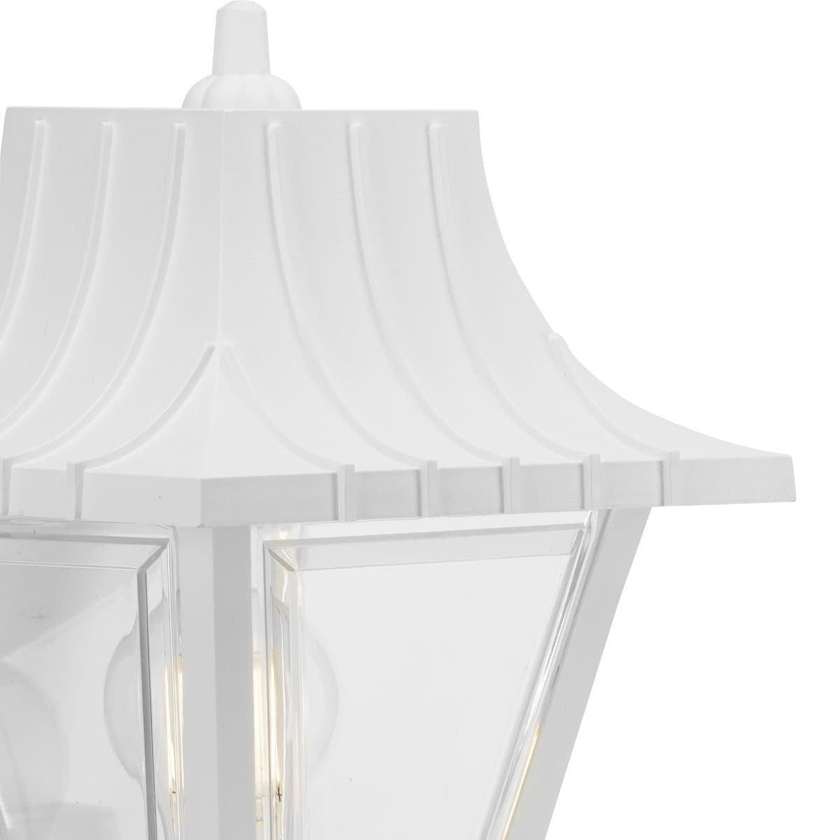 White Ribbed Mansard Roof Outdoor Wall Lantern with Clear Acrylic Panels