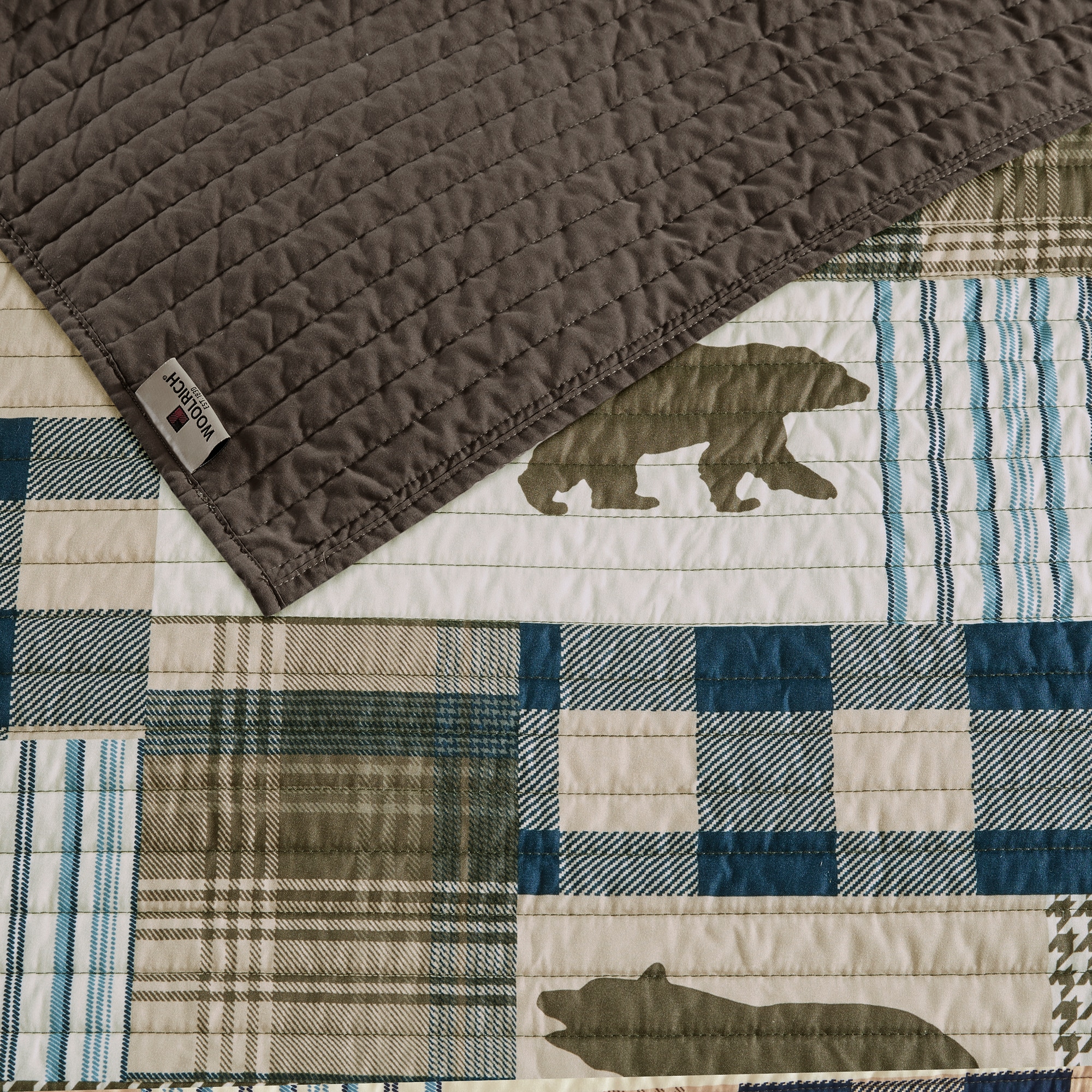 Brown and Blue Reversible Full Microfiber Quilt Set