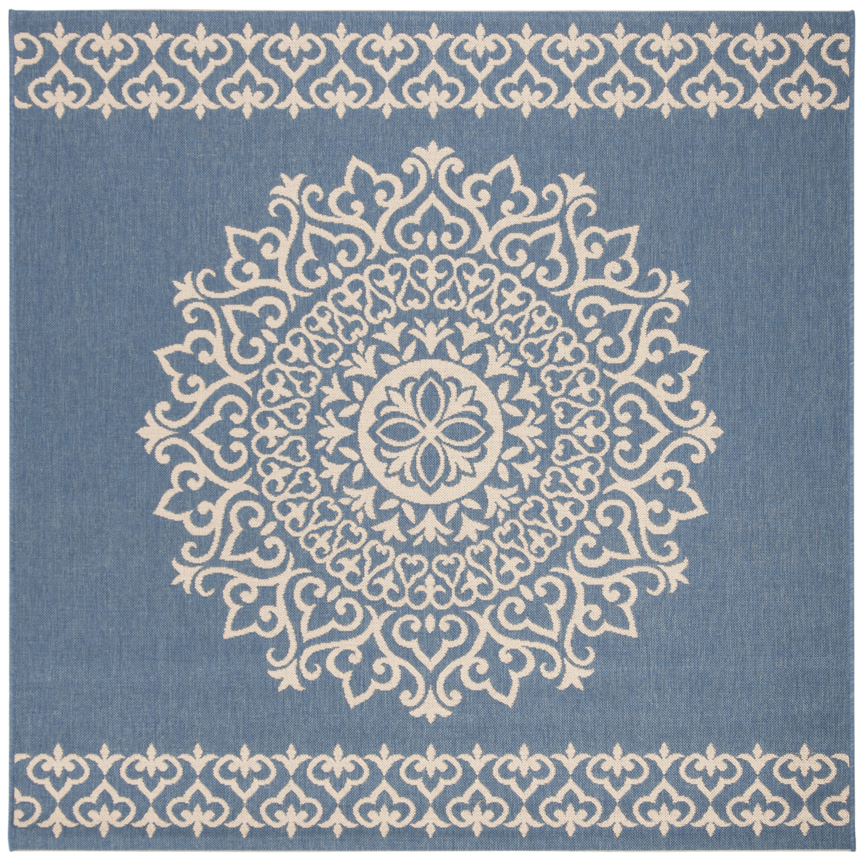 Safavieh BHS183N-6SQ Beach House Adelle 7 x 7 (ft) Loomed Polypropylene Cream/Blue Square Indoor/Outdoor Medallion Bohemian/Eclectic Area rug