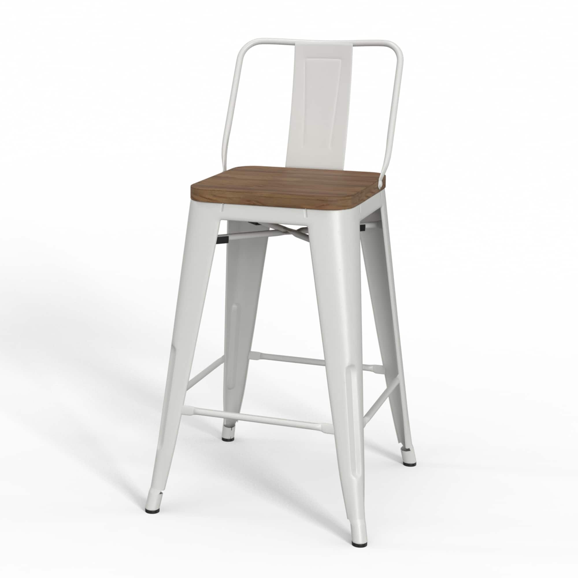 Rayne 24-Inch White Metal and Elm Wood Counter Stool Set