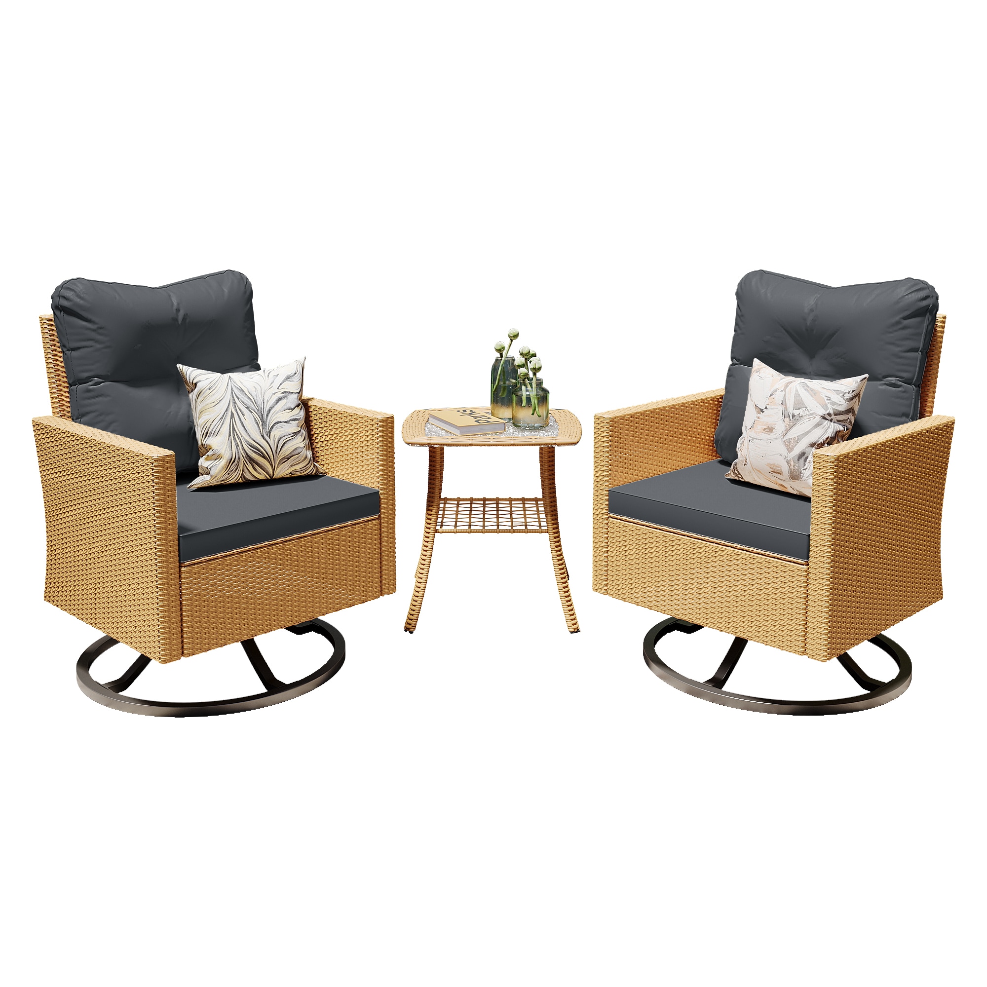 Patio Watcher Rocking Chair Set of 2 Rattan Beige Metal Frame Swivel Rocking Chair with Dark Gray Cushioned Seat FTY B DGRAY CJ at Lowes