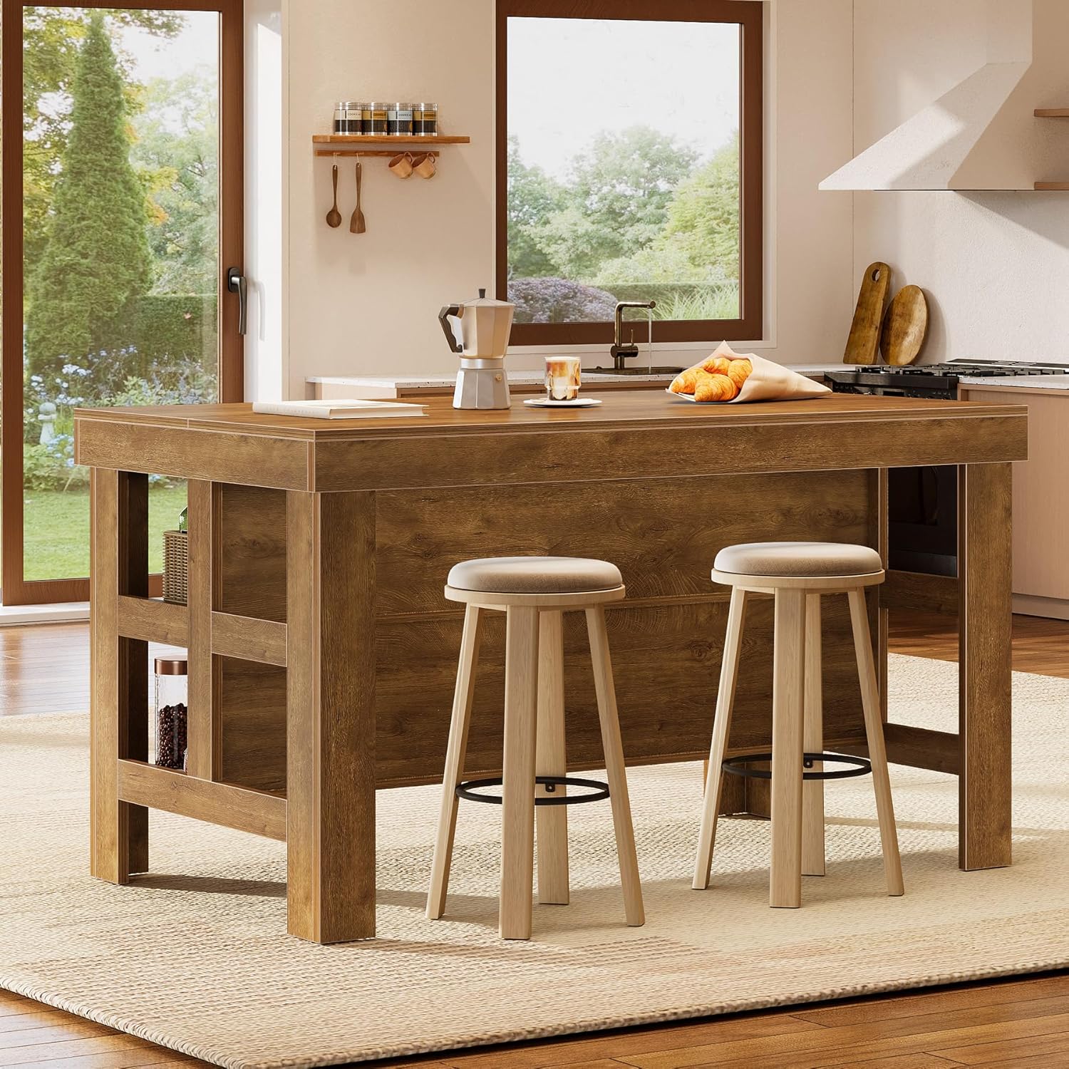 Tribesigns 55 inch W Brown Farmhouse 3 Tier Stationary Kitchen Islands ...