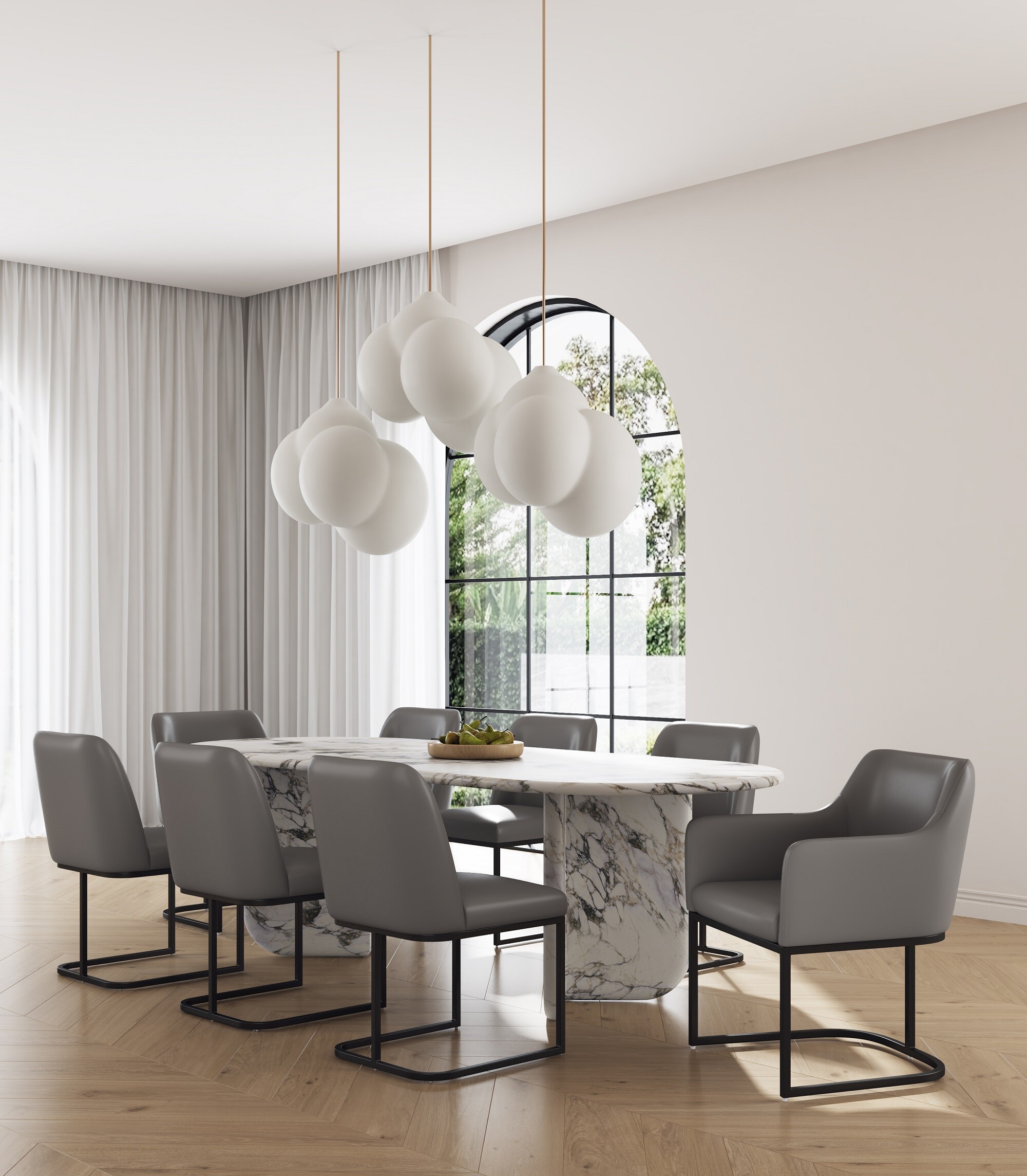 Manhattan Comfort 8-DC056-GY Set of 8 Contemporary/Modern Faux Leather Upholstered Dining Arm Chair (Metal Frame)