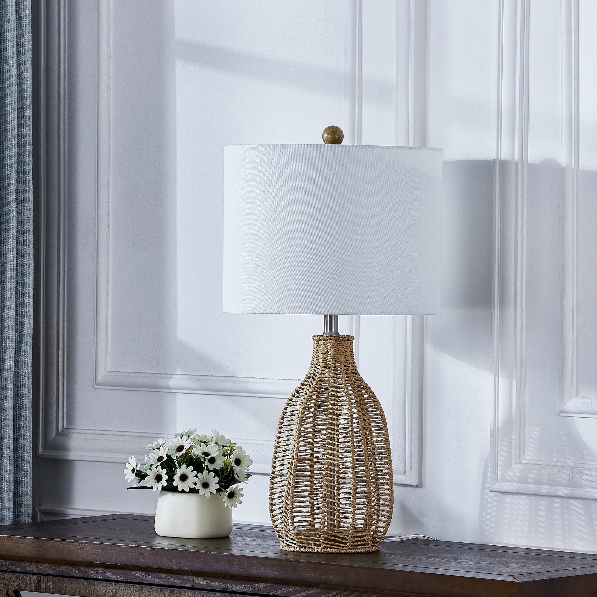 Maxax T232-WD-S Deluxe 25-Inches Brown LED Incandescent Rotary socket Table Lamp with Linen Shade