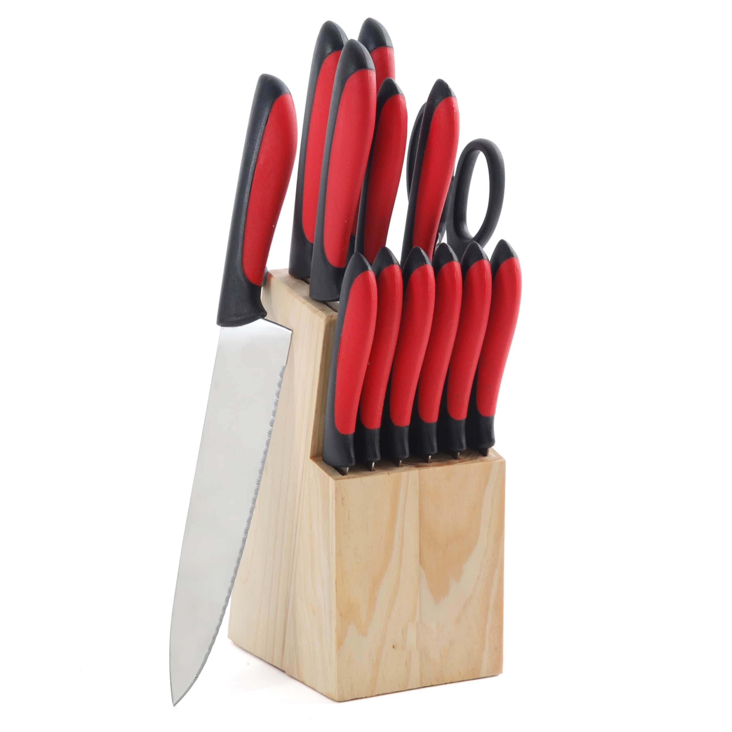 13 Piece Cutlery Wood Block Red Knife & Shear Set - High Carbon Stainless  Steel