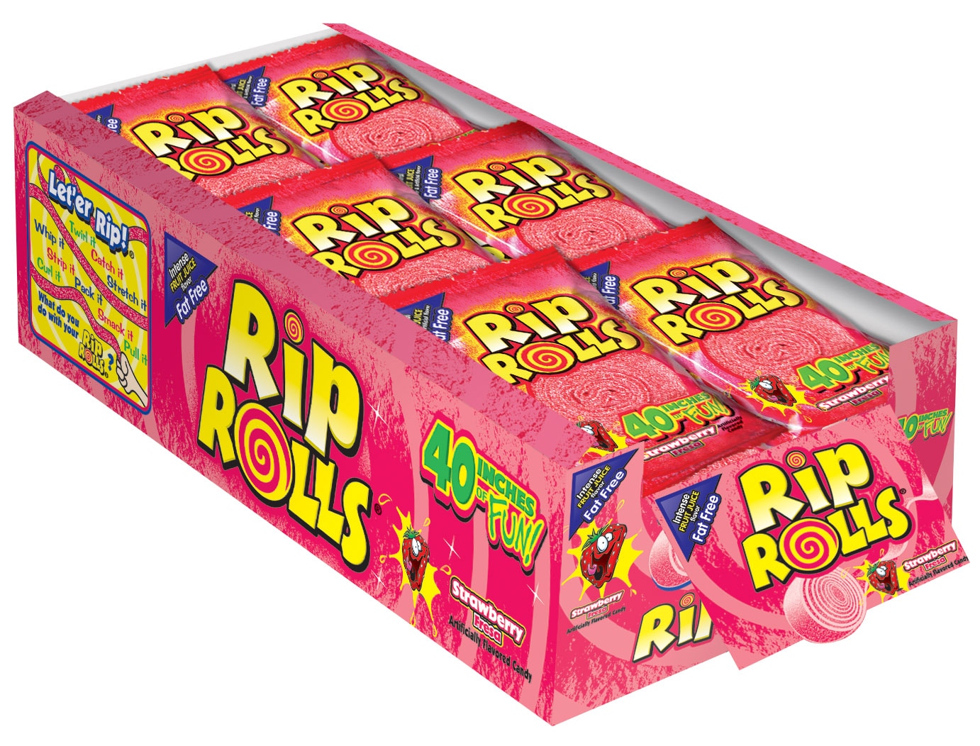 RIP ROLLS 40 Inch Strawberry Soft Candy Roll - Intense Fruit Flavor ...