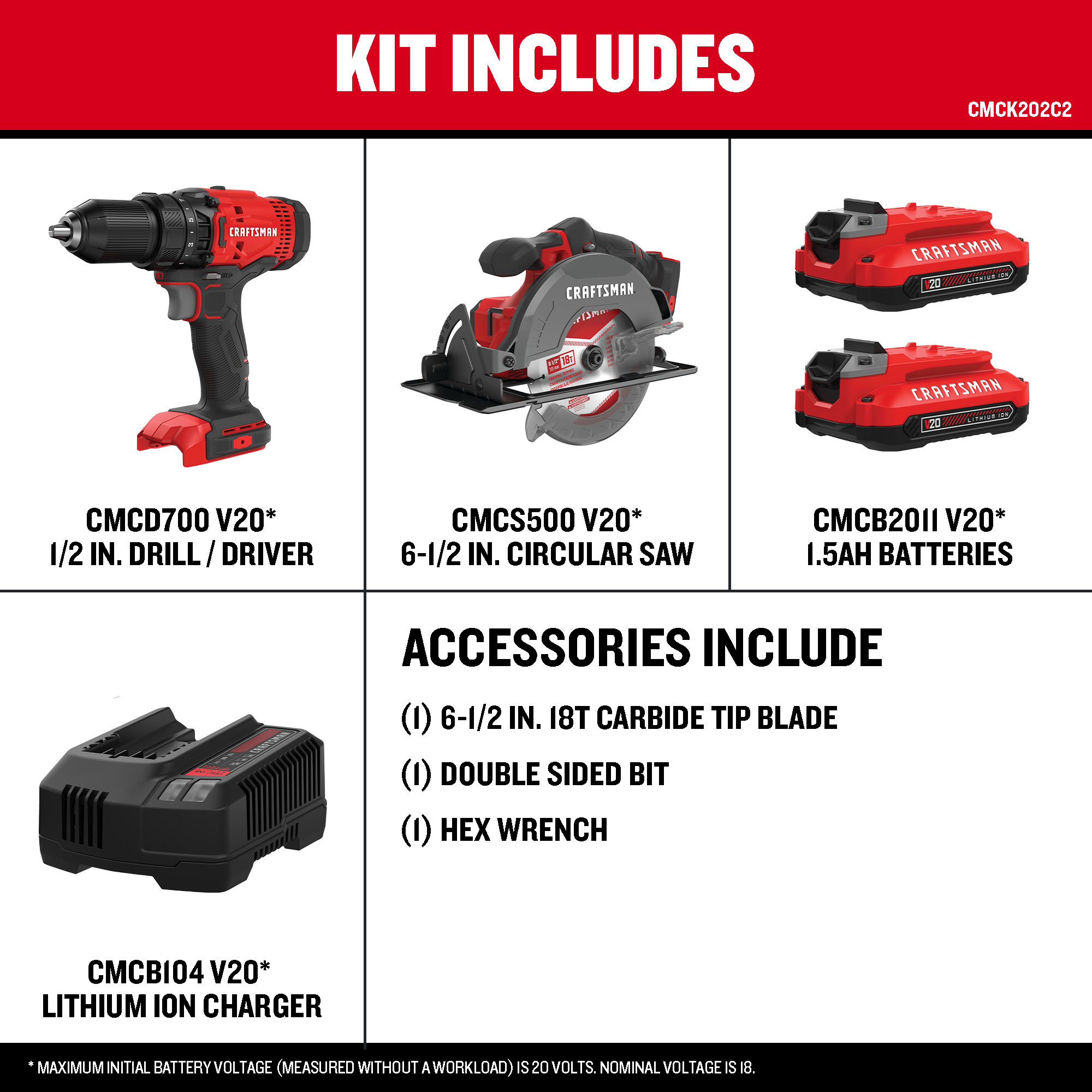 CRAFTSMAN V20 2-Tool Power Tool Combo Kit (2-Batteries Included