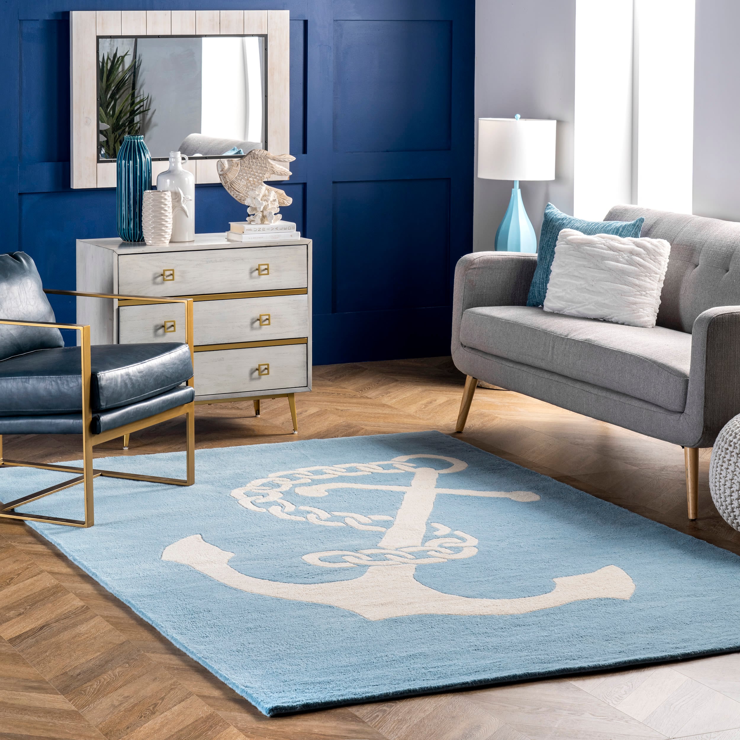 nuLOOM MTVS41C-609 Sail 6 x 9 (ft) Tufted Wool Baby Blue Rectangular Indoor Geometric Area rug