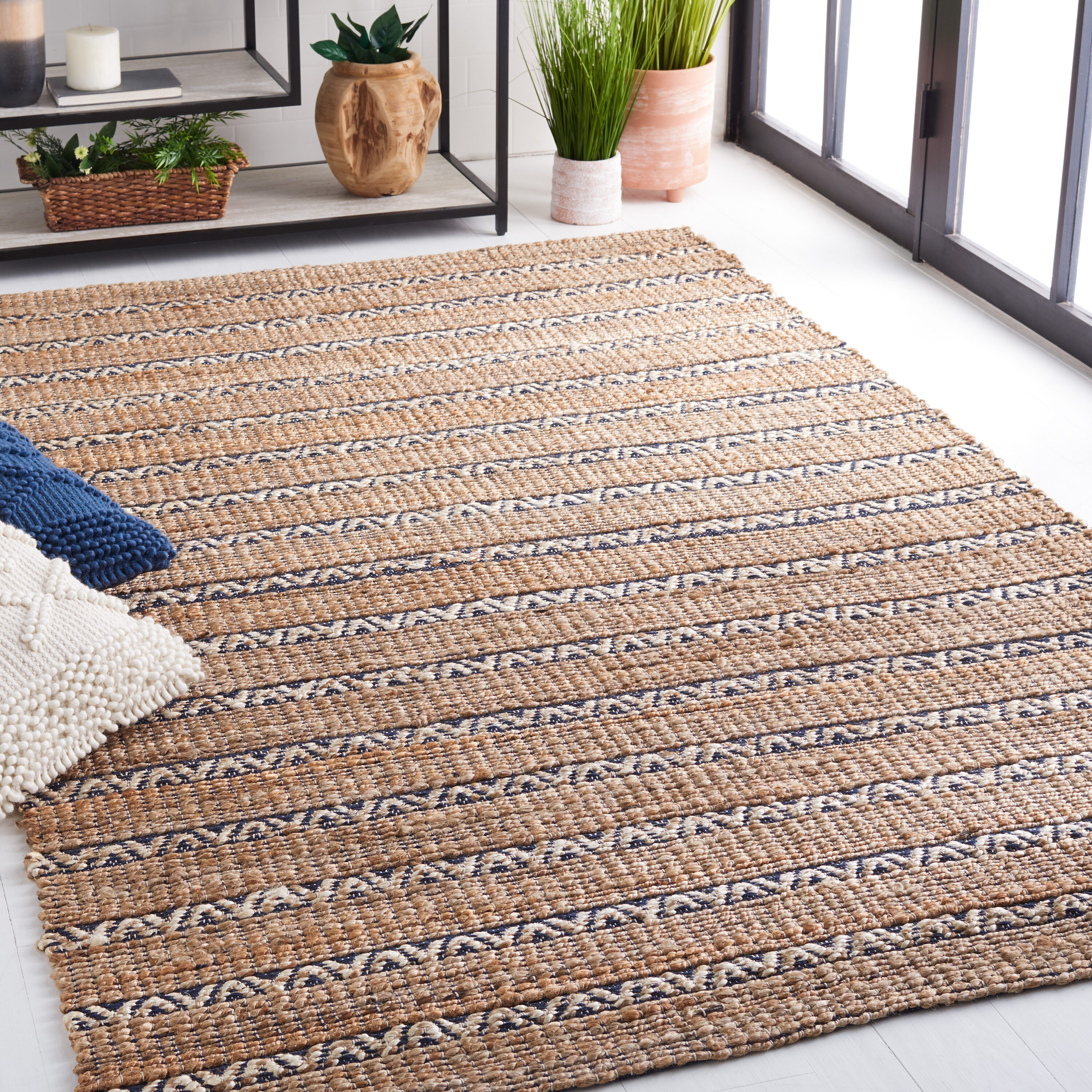  Natural Fiber 655 Navy/Natural Bohemian 4ft x 6ft Small Rectangle Rug