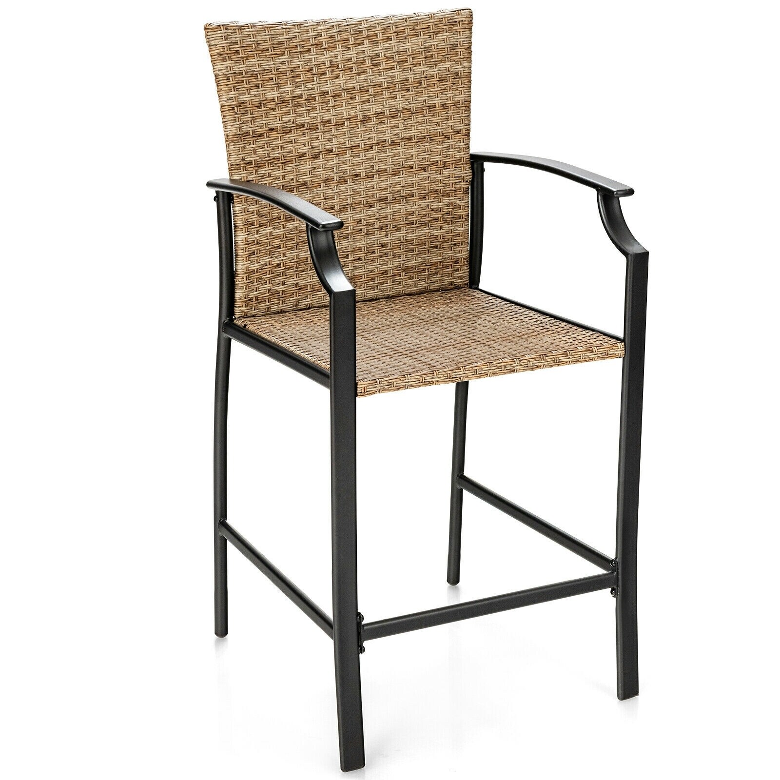 Volenca - 4-Piece Outdoor PE Rattan Patio Bar Stool Set with Ergonomic Backrest Armrests and Foot...