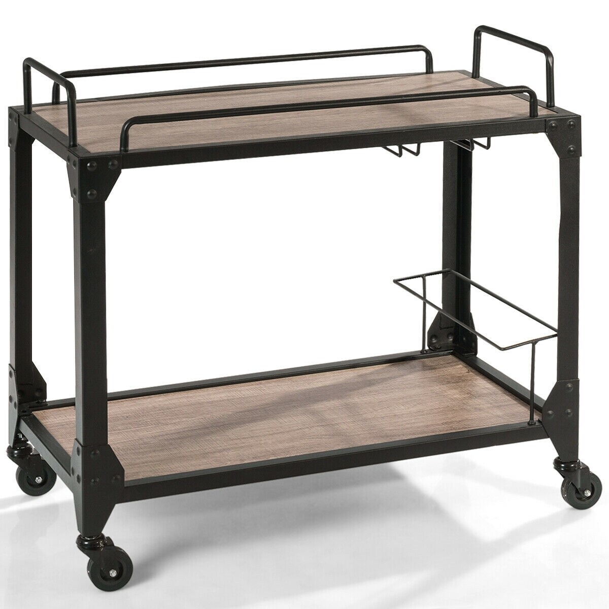 CASAINC WF-HW60711 Black Wood Base with Wood Top Rolling Kitchen Cart (33-in x 16-in x 31-in)