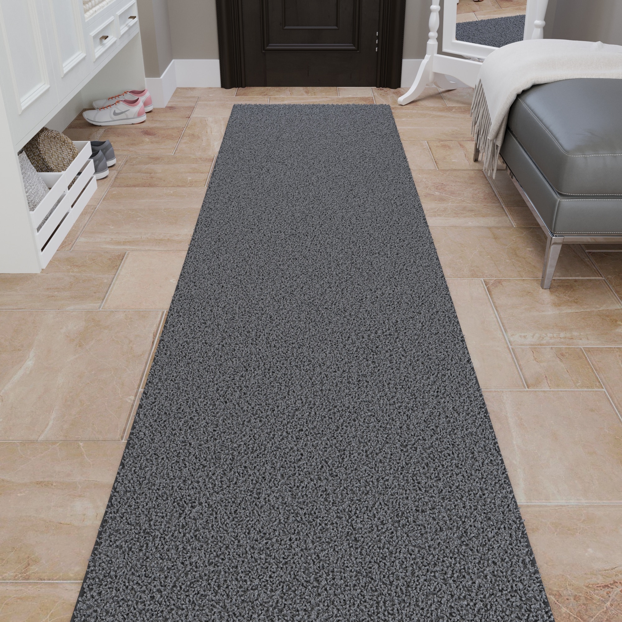 Ottomanson CY303-3X11 Non-Slip Shag Rug 3 x 11 (ft) Loomed Polyester Gray Rectangular Indoor Solid Mid-Century Modern Runner rug