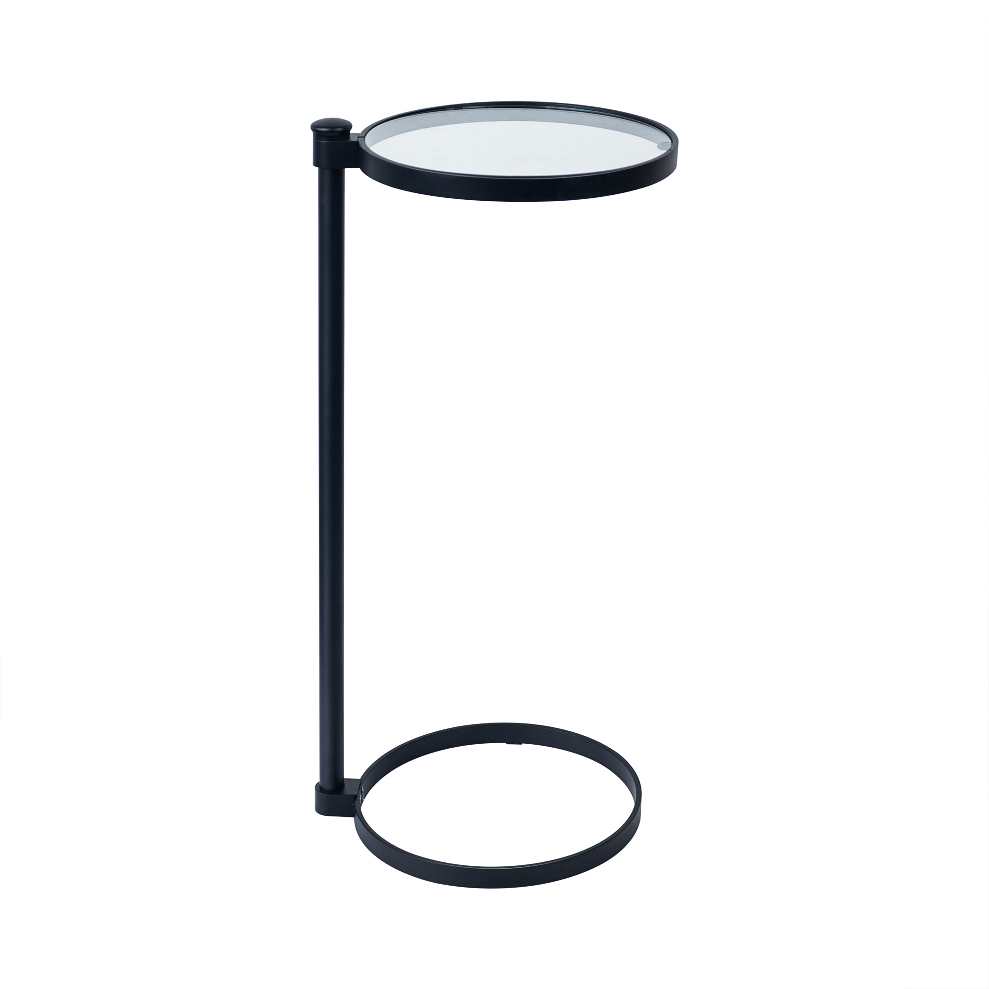 TEHOME GC-00795 Side Table 11.49-in W x 24.55-in H Black Glass Round Modern End Table Assembly Required