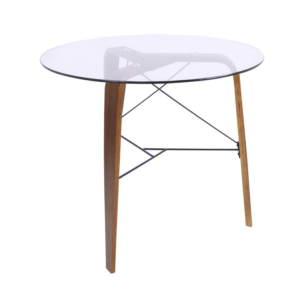 LumiSource Trilogy Walnut Frame, Glass Round Dining Table, Tempered ...