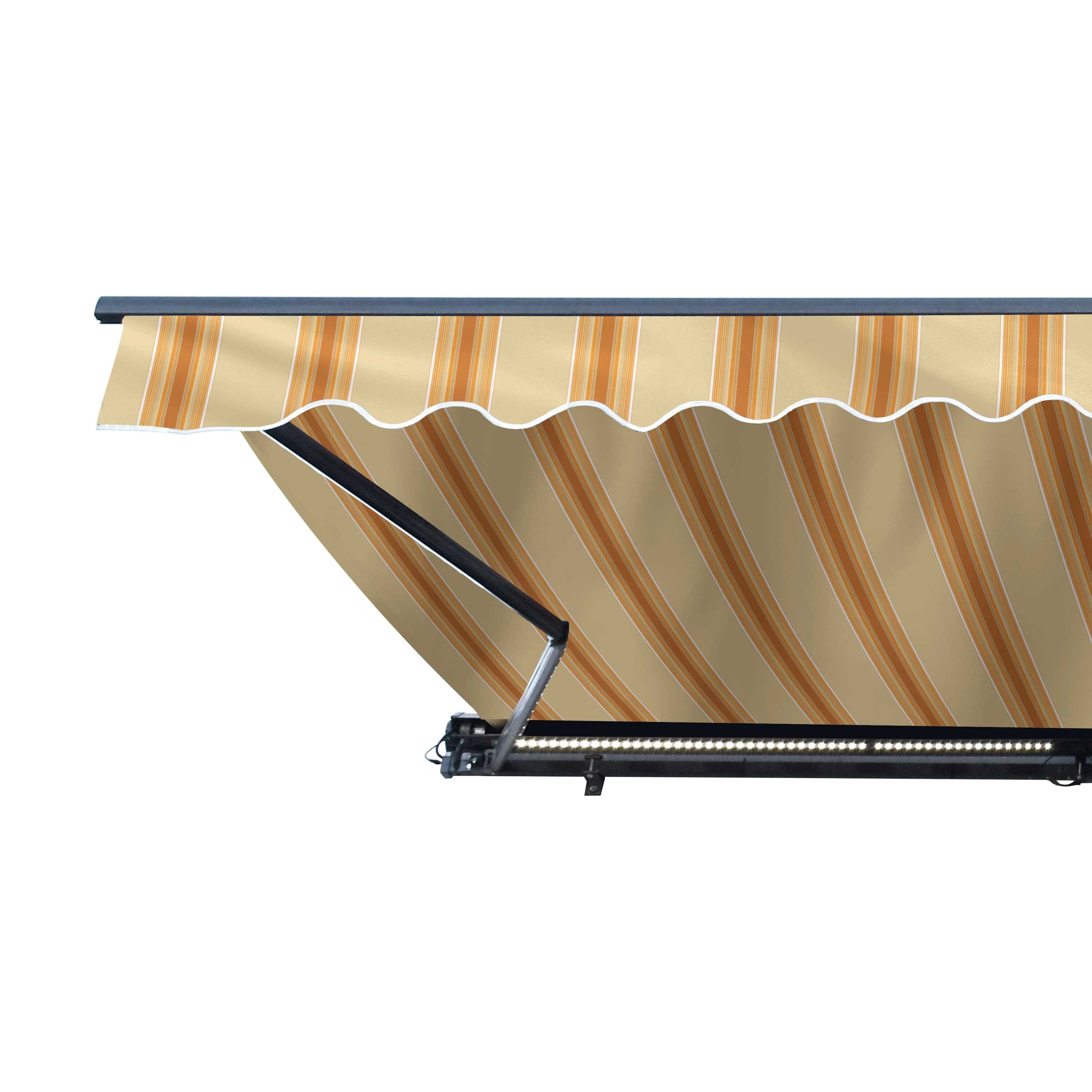 Yellow Striped Motorized Retractable Patio Awning with LED Lights