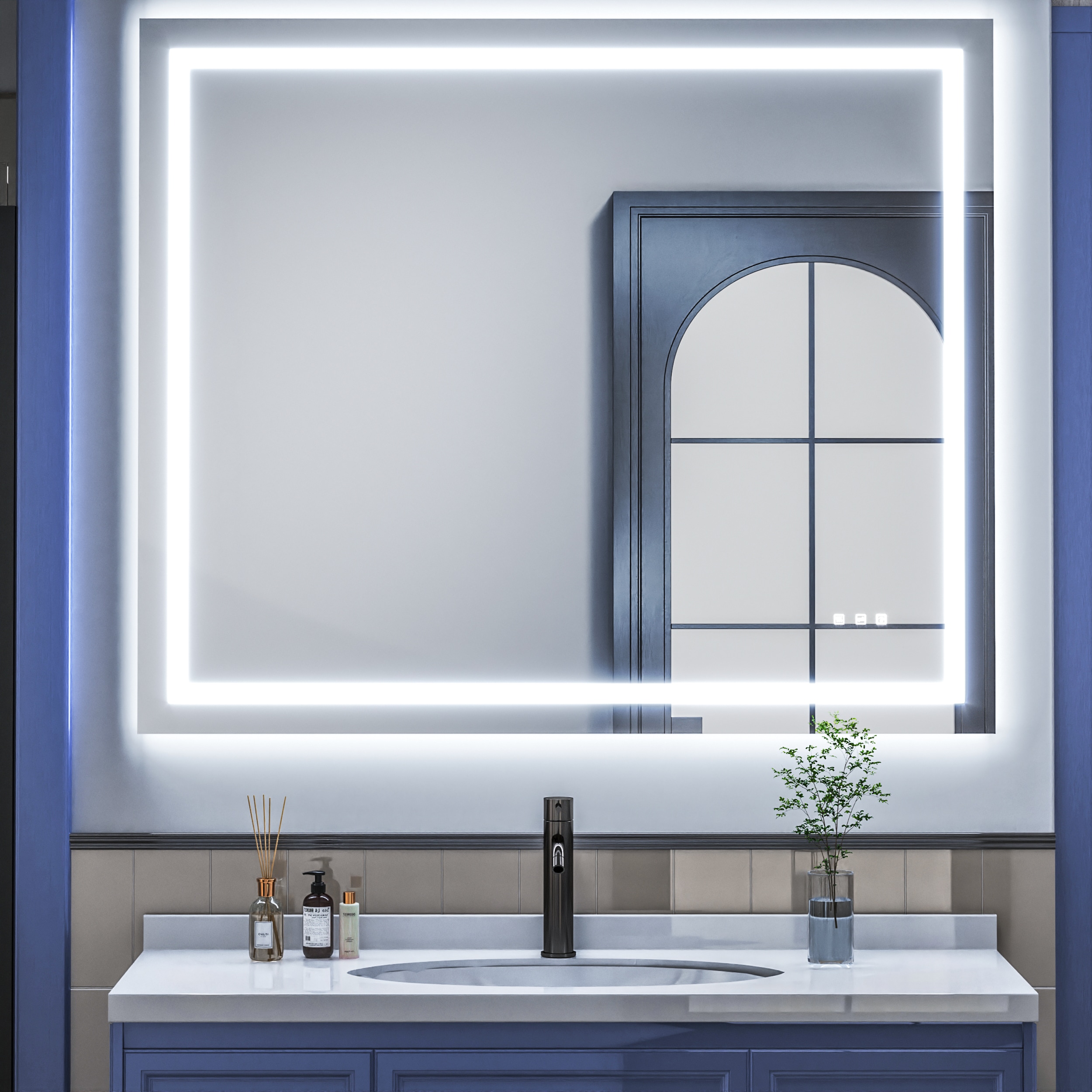 waterpar WPLO-2181 Backlit + Frontlit 48-Inches x 40-Inches Polished Frameless Rectangle Dimmable Lighted Fog Free Bathroom Vanity Mirror ( Clear )