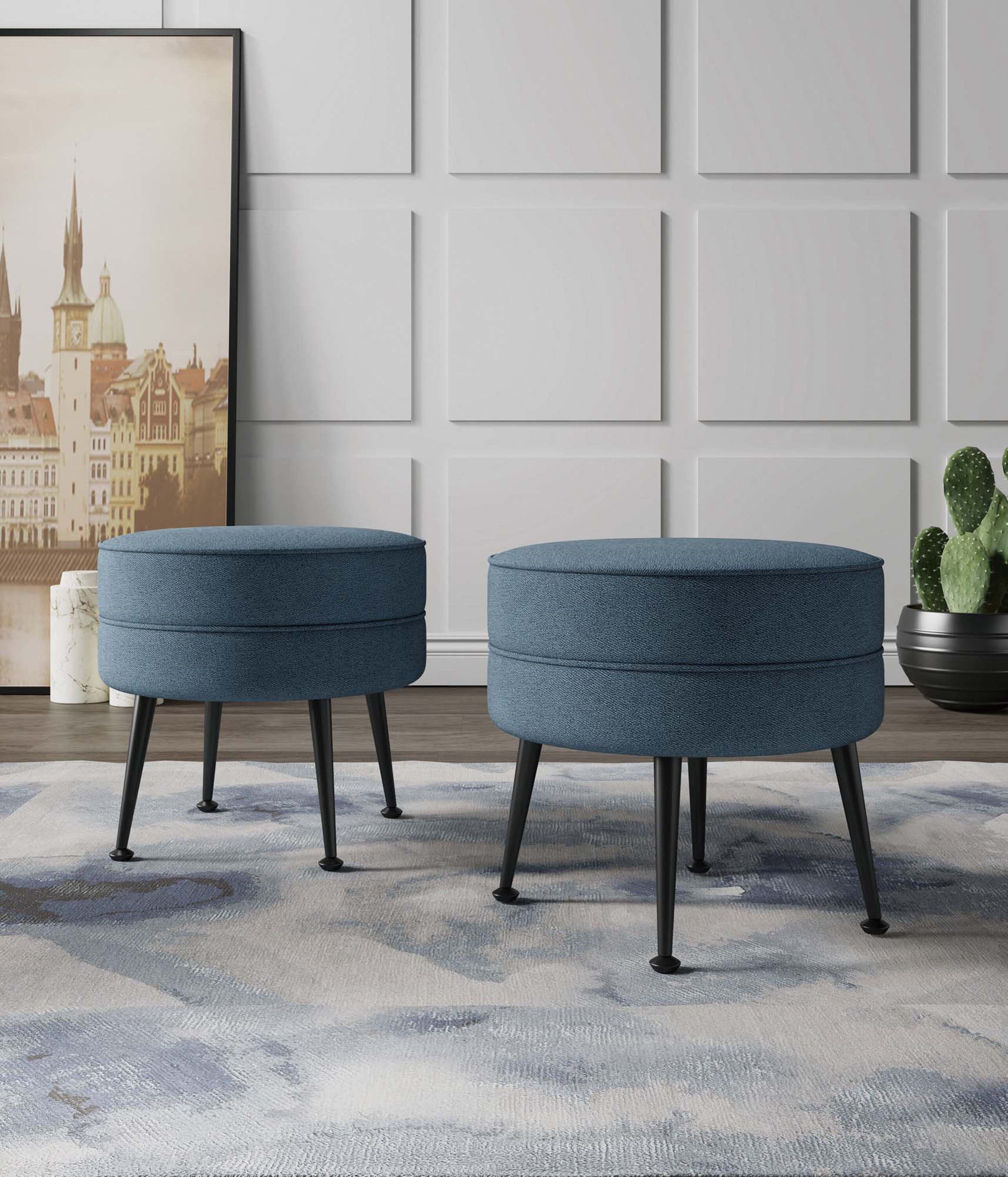 Manhattan Comfort 2-OT003-BLB Midcentury Blue/Black Round Ottoman