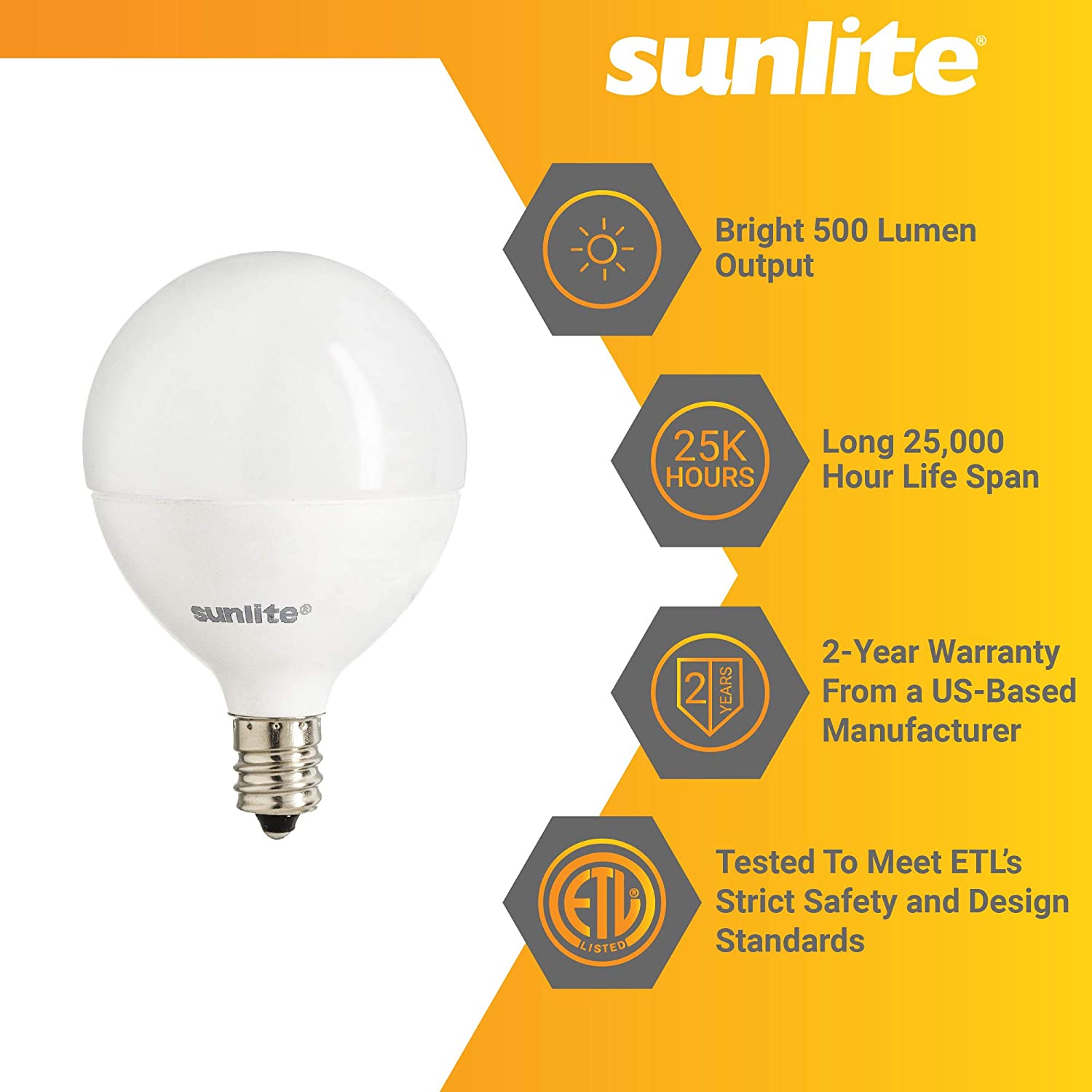 Sunlite G16.5 60-Watt EQ G16.5 Warm White Dimmable Globe Bulb LED Light ...