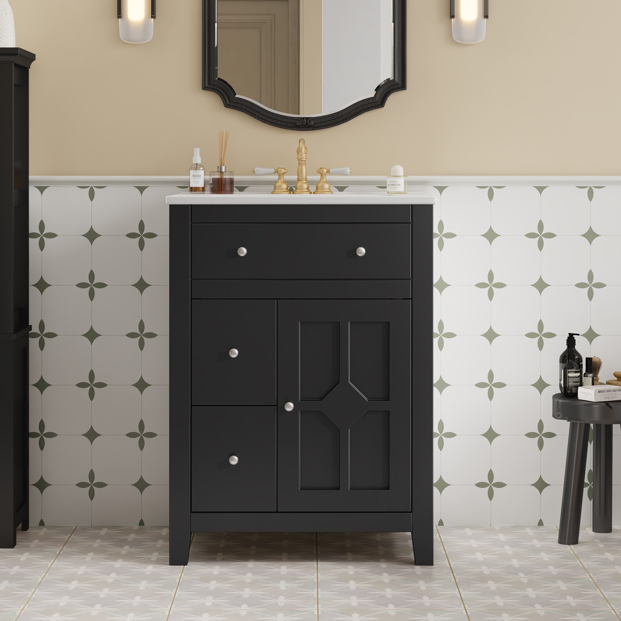 AAZJ - Bathroom Vanities with Top 24-in Black Undermount Single Sink Bathroom Vanity with White C...