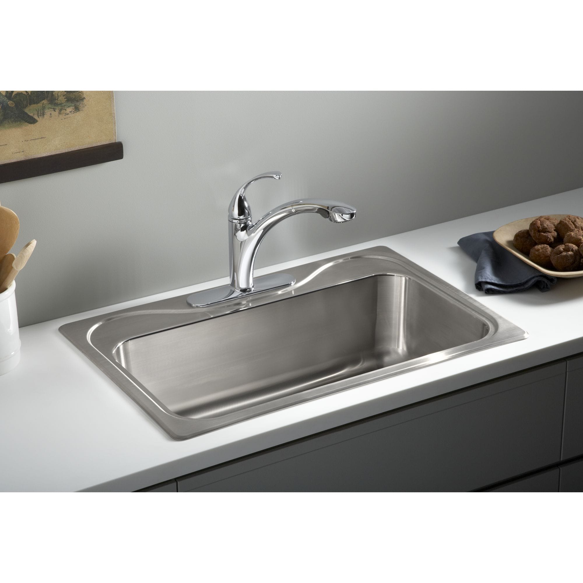 Sterling Southhaven 33-in x 22-in Satin Single Bowl Drop-In 4-Hole ...