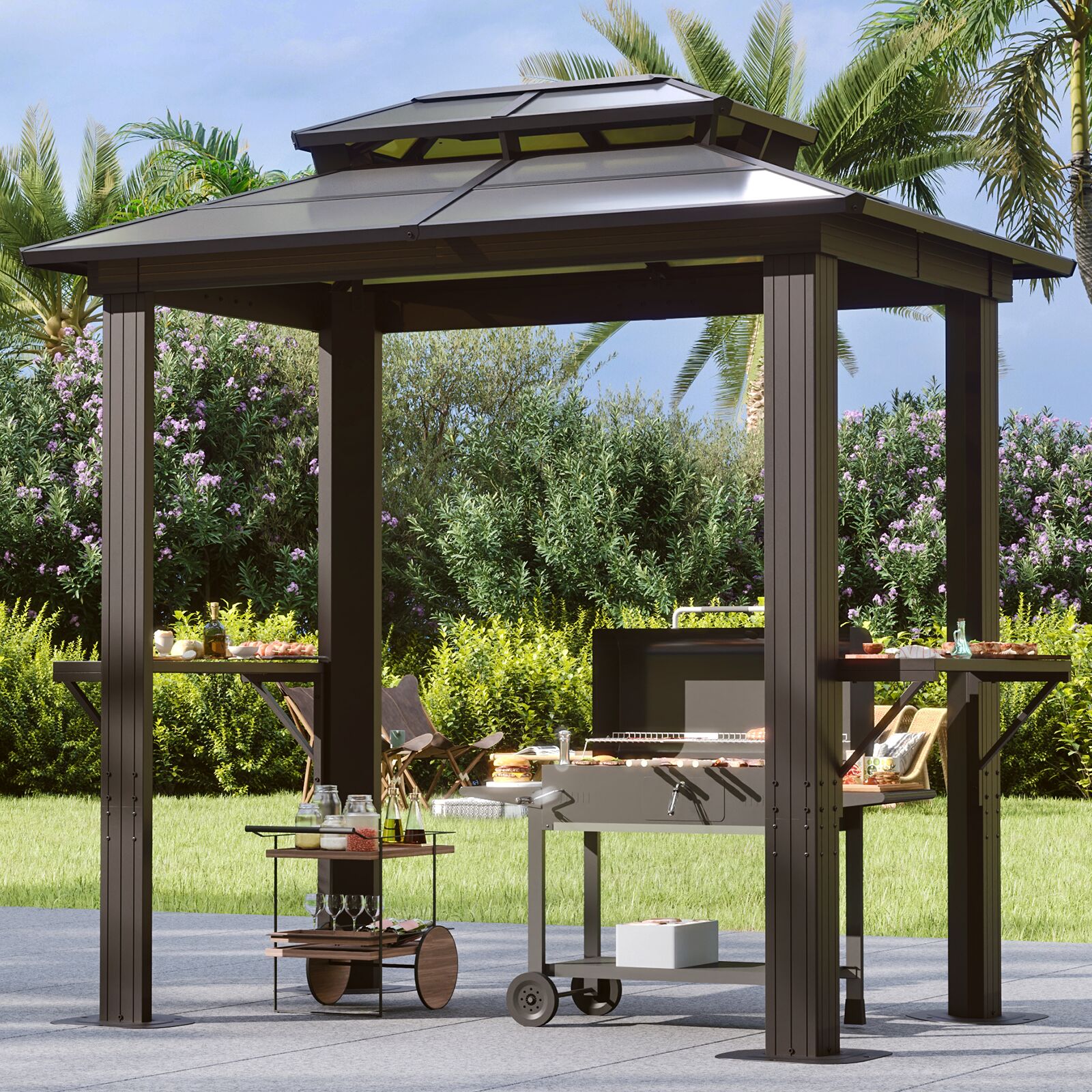 AOXUN AX-406B33 8-ft x 5-ft Outdoor Gazebos Brown Grill Gazebo with Hardtop Roof