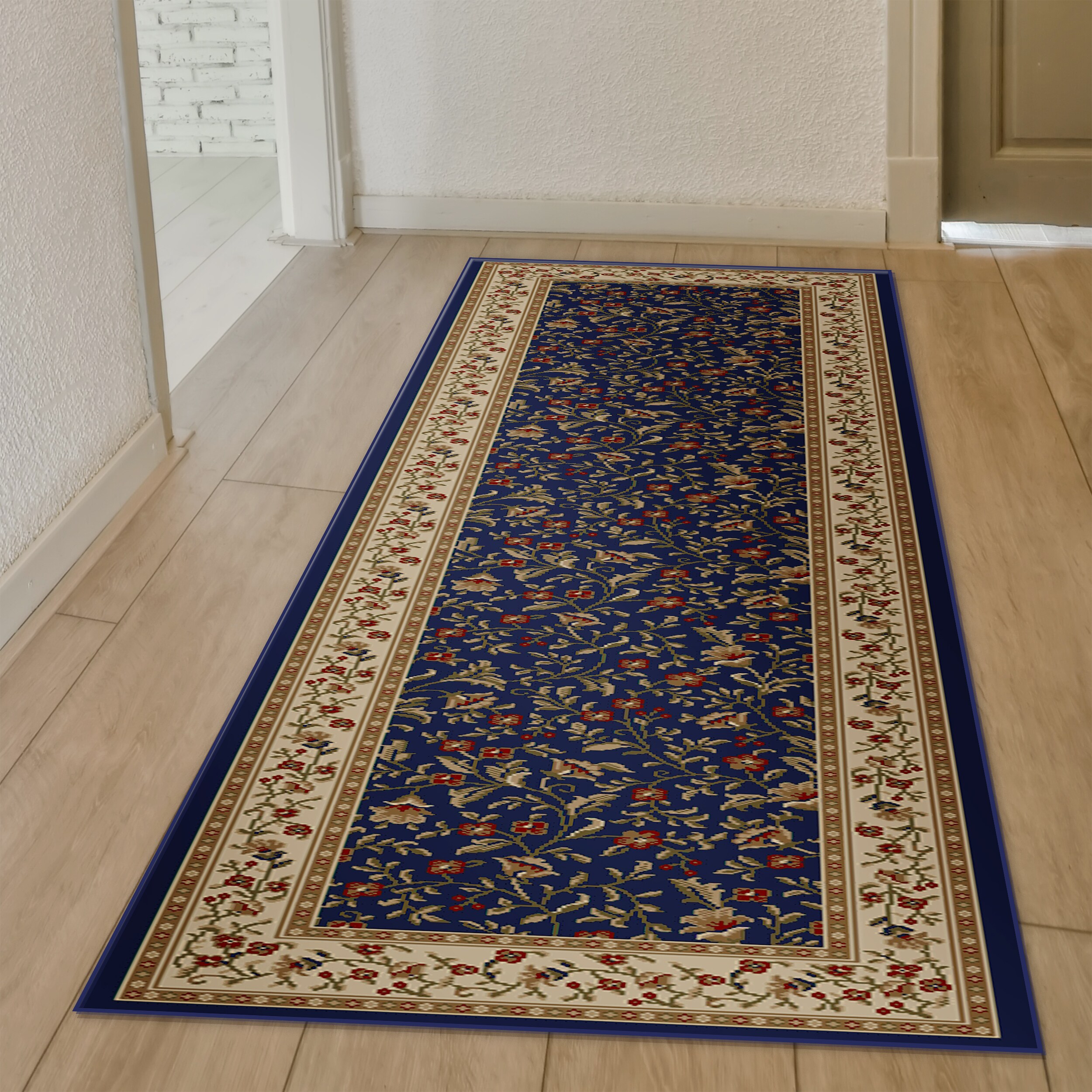 Radici USA 1593/1175/NAVY Como 2 x 8 (ft) Polypropylene Blue Rectangular Indoor Floral/Botanical Oriental Runner rug