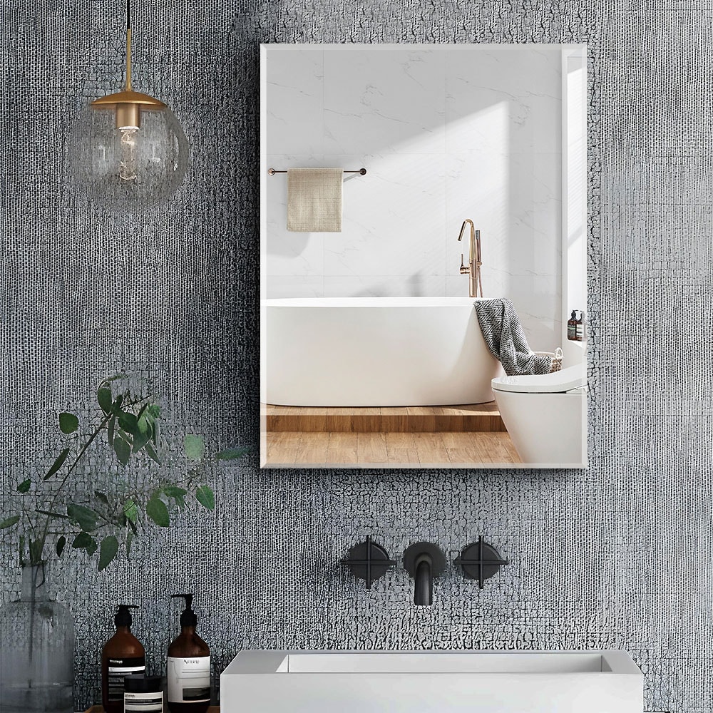 WELLFOR KAFMD2F1-2436 AO 20-Inches x 26-Inches Surface/Recessed Mount Silver Mirrored Rectangle Soft Close Medicine Cabinet
