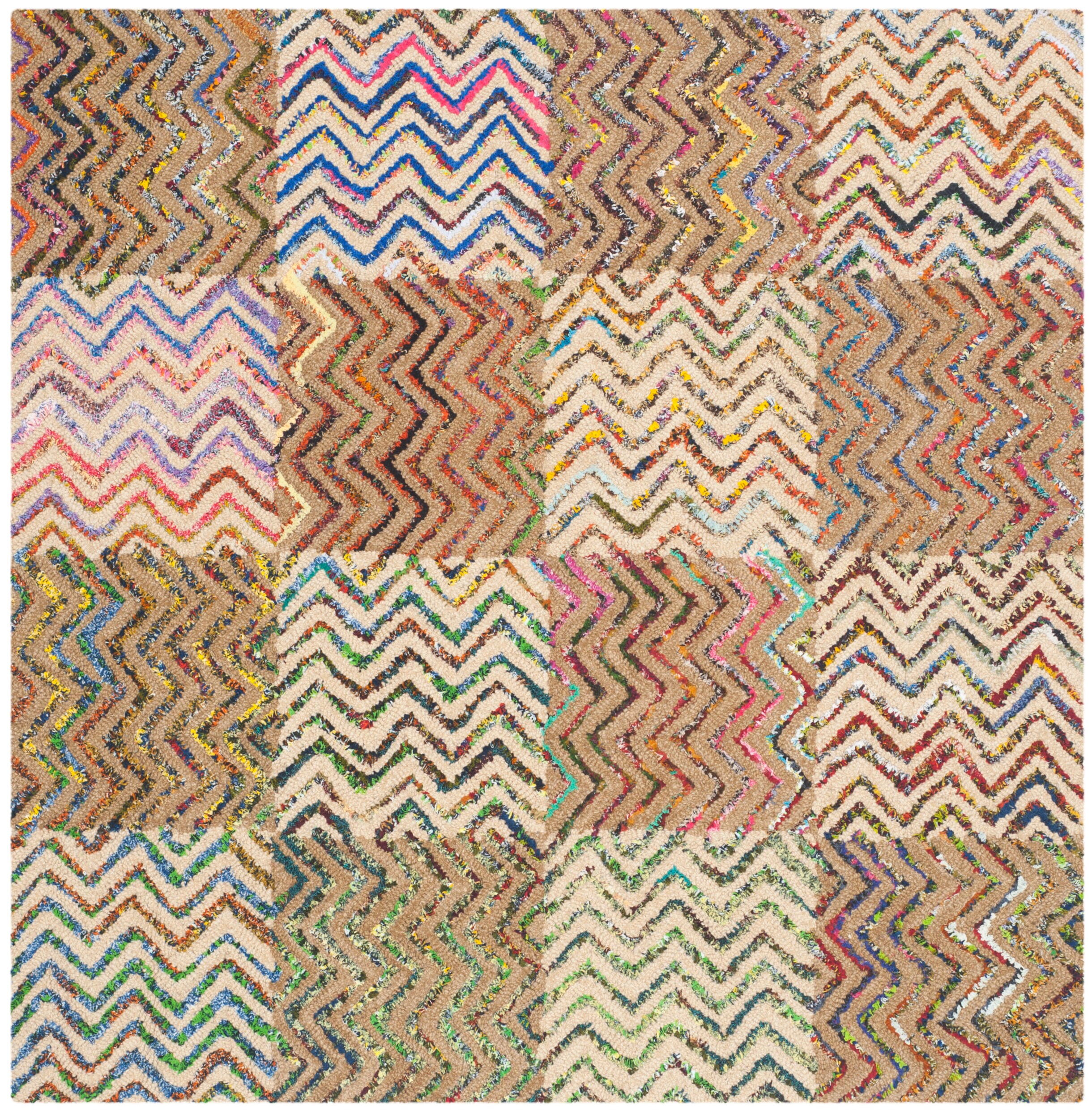 Multicolor Hand-Tufted Wool and Synthetic Square Rug, 4' x 4'
