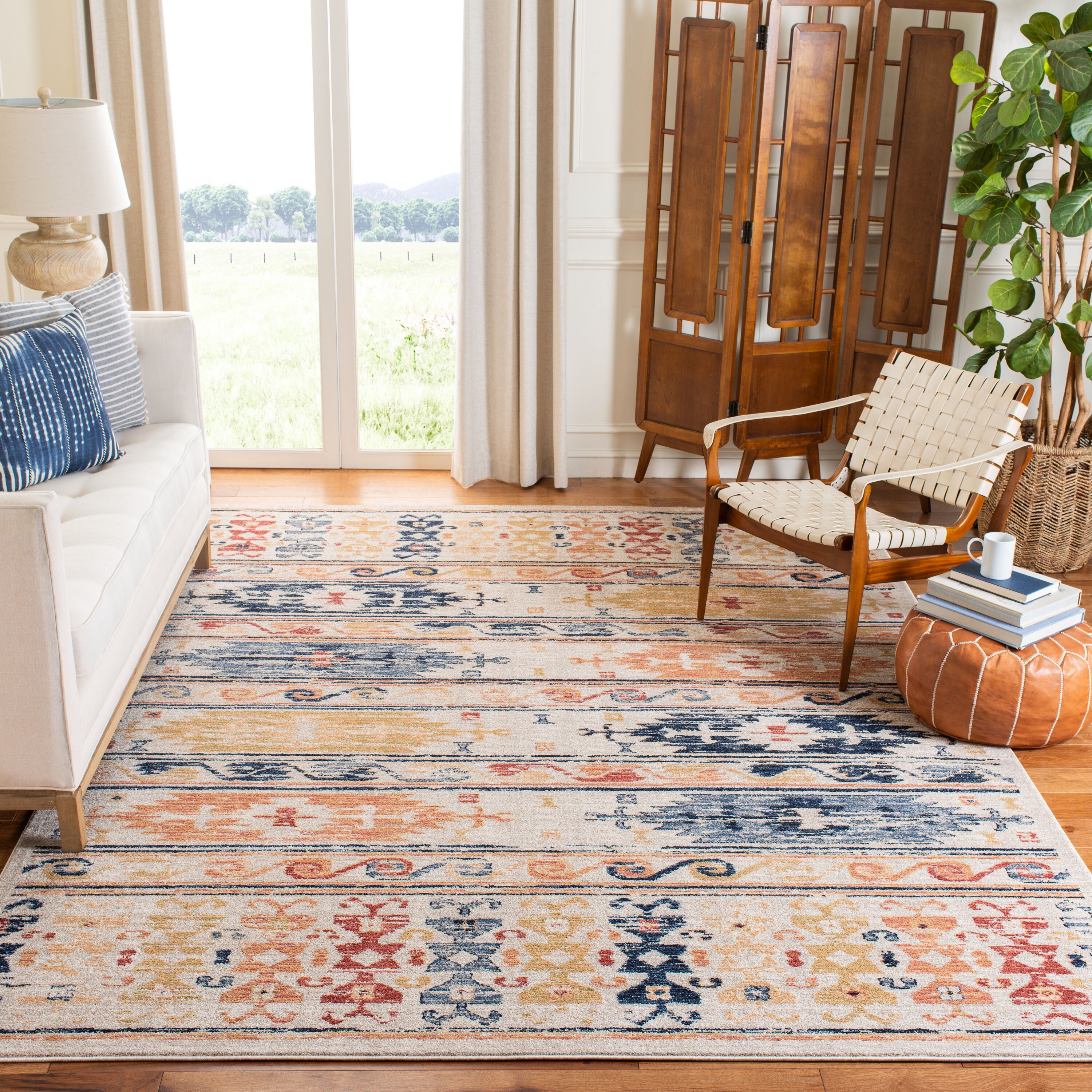 Safavieh CHL421A-9 Charleston Qashqai 9 x 12 (ft) Loomed Polypropylene Ivory/Rust Rectangular Indoor Distressed/Overdyed Southwestern Area rug