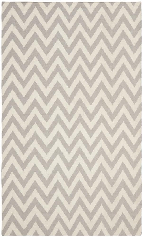 Safavieh DHU557C-4 Dhurries Farrah 4 x 6 (ft) Wool Gray/Ivory Rectangular Indoor Chevron Coastal Area rug