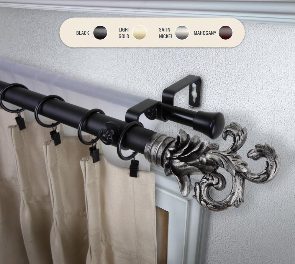 Hart & Harlow L100-06-482-D 1-in Preston 48-in to 84-in Black Steel Double curtain rod with Finials