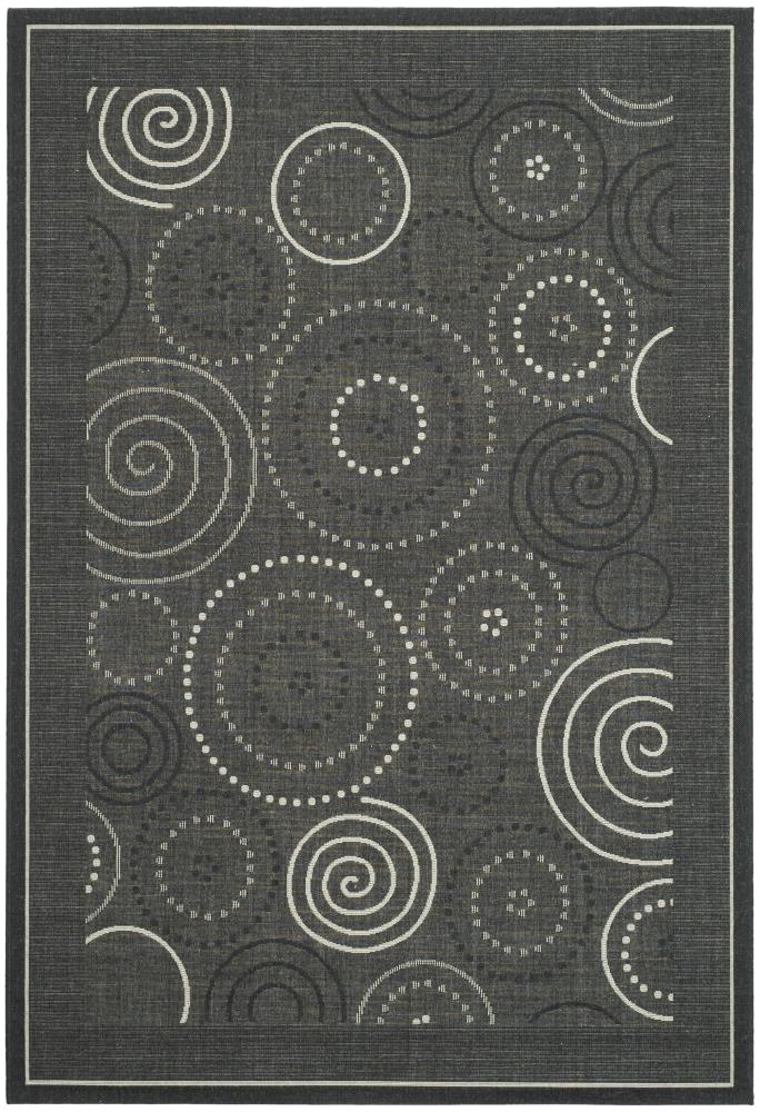 Safavieh CY1906-3908-8 Courtyard Circles 8 x 11 (ft) Loomed Polypropylene Black/Sand Rectangular Indoor/Outdoor Abstract Coastal Area rug