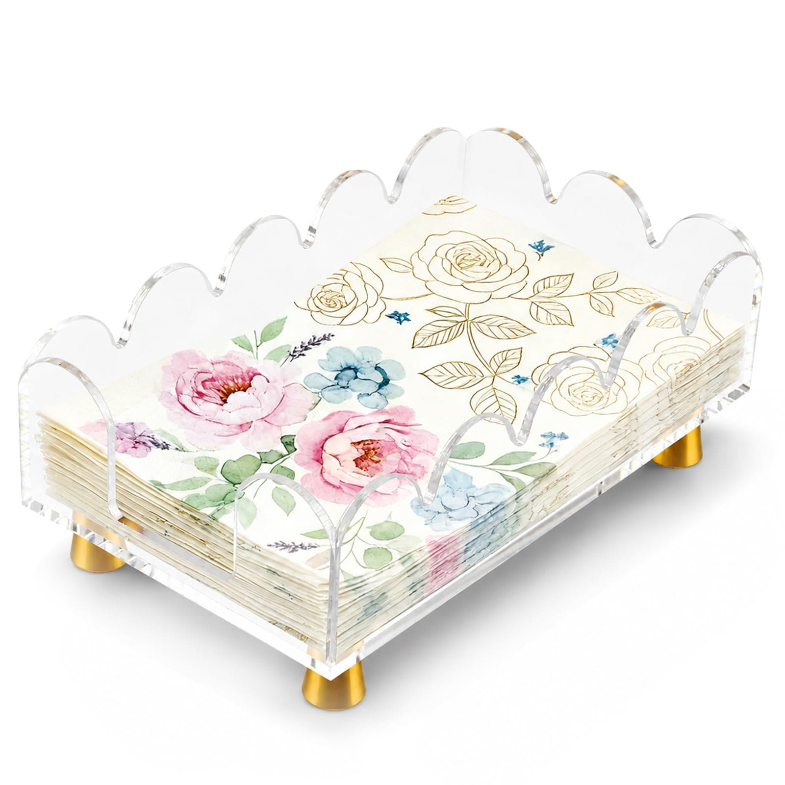 Aoibox  Clear Acrylic Scalloped Napkin Holder with Detachable Metal Legs for Kitchen and Bathroom 8 7x5 1x2 4