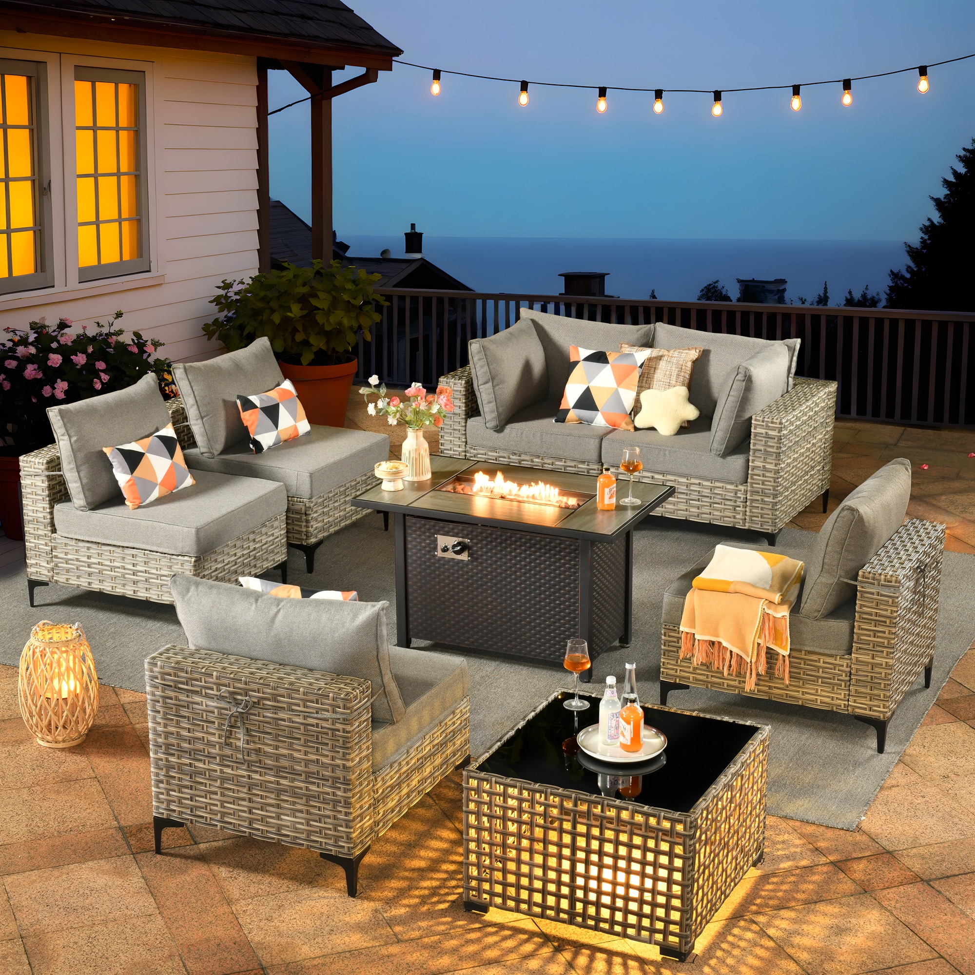 Caodoc L5-CFP03-SKT208-1 SKT Wicker Outdoor Sofa with Dark gray Cushions and Wicker Frame
